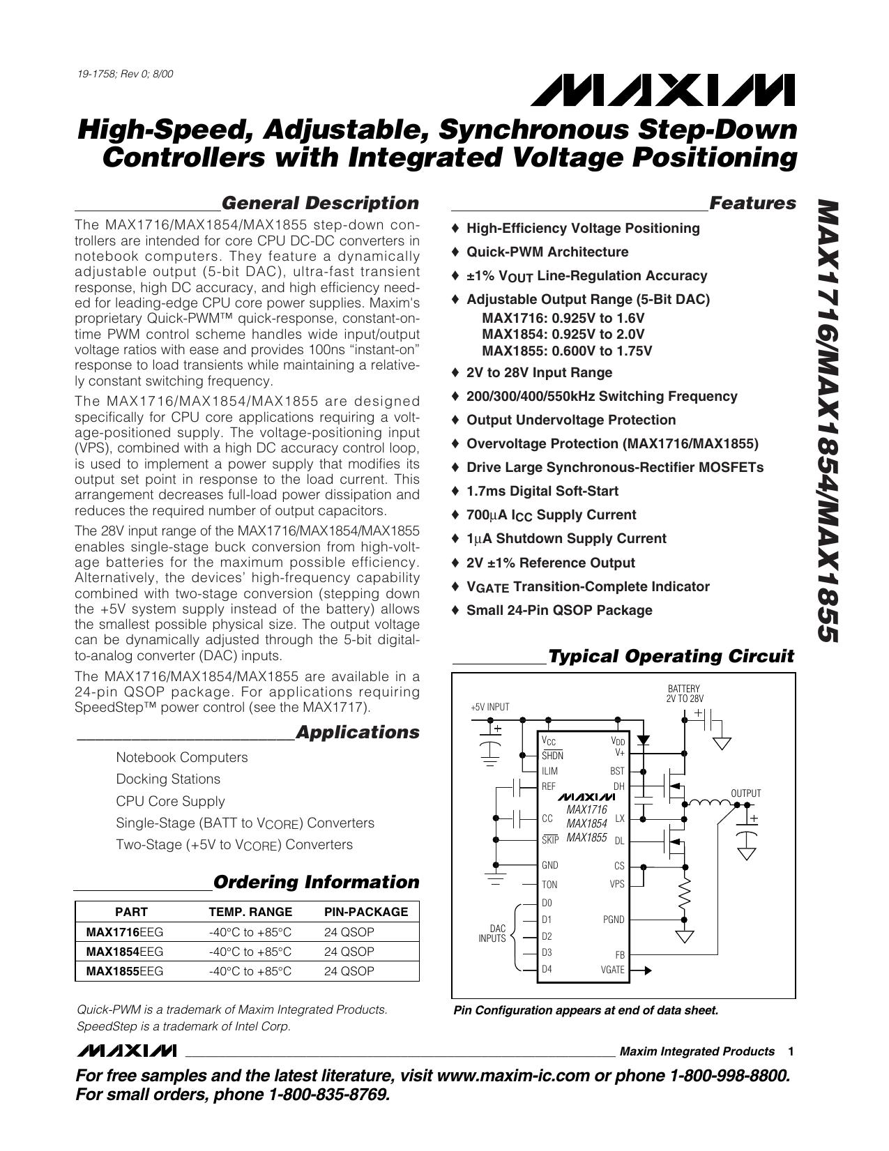 MAX1716185455 Full Data Sheet (PDF) by Maxim