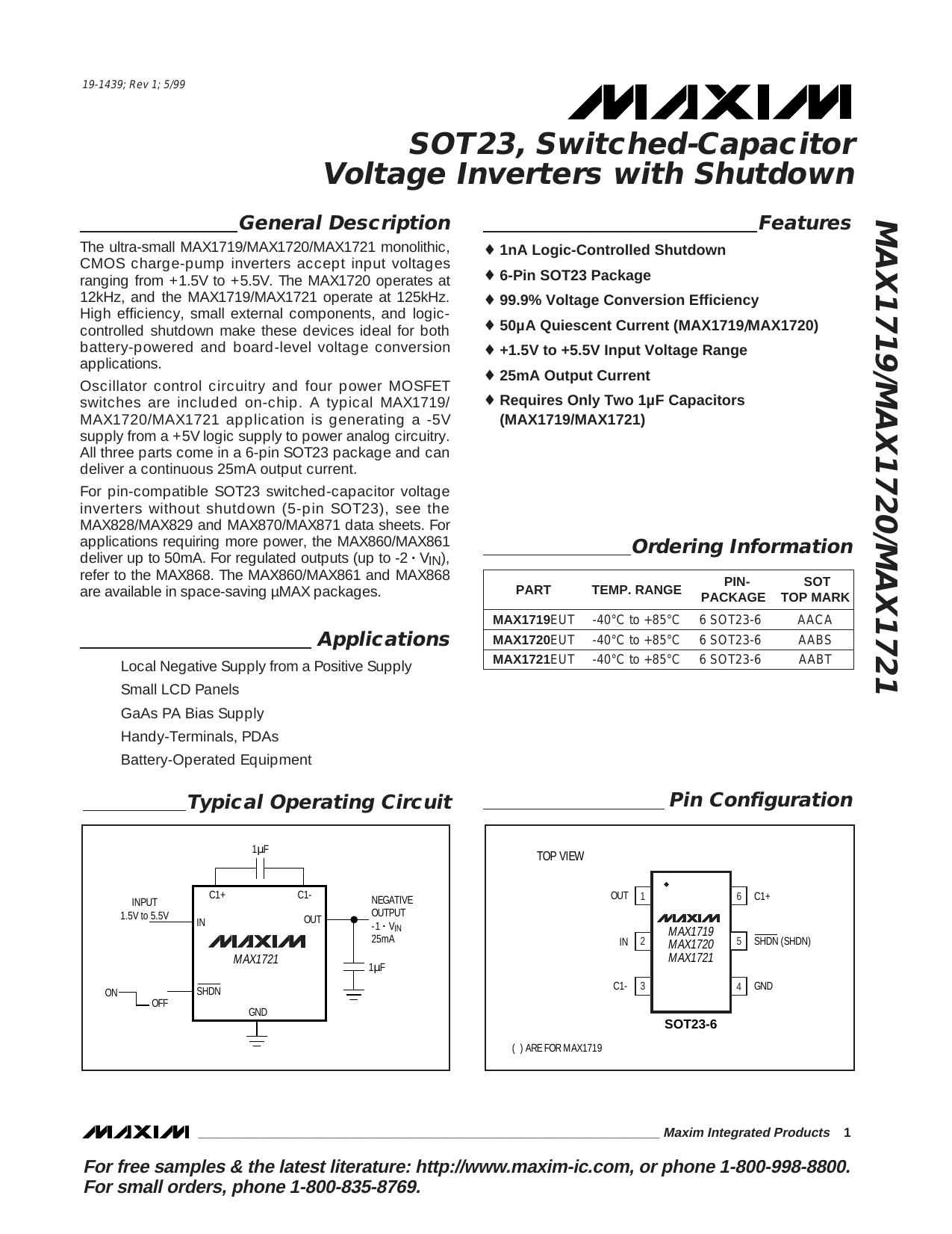 MAX1719MAX1720MAX1721 Full Data Sheet (PDF) by Maxim