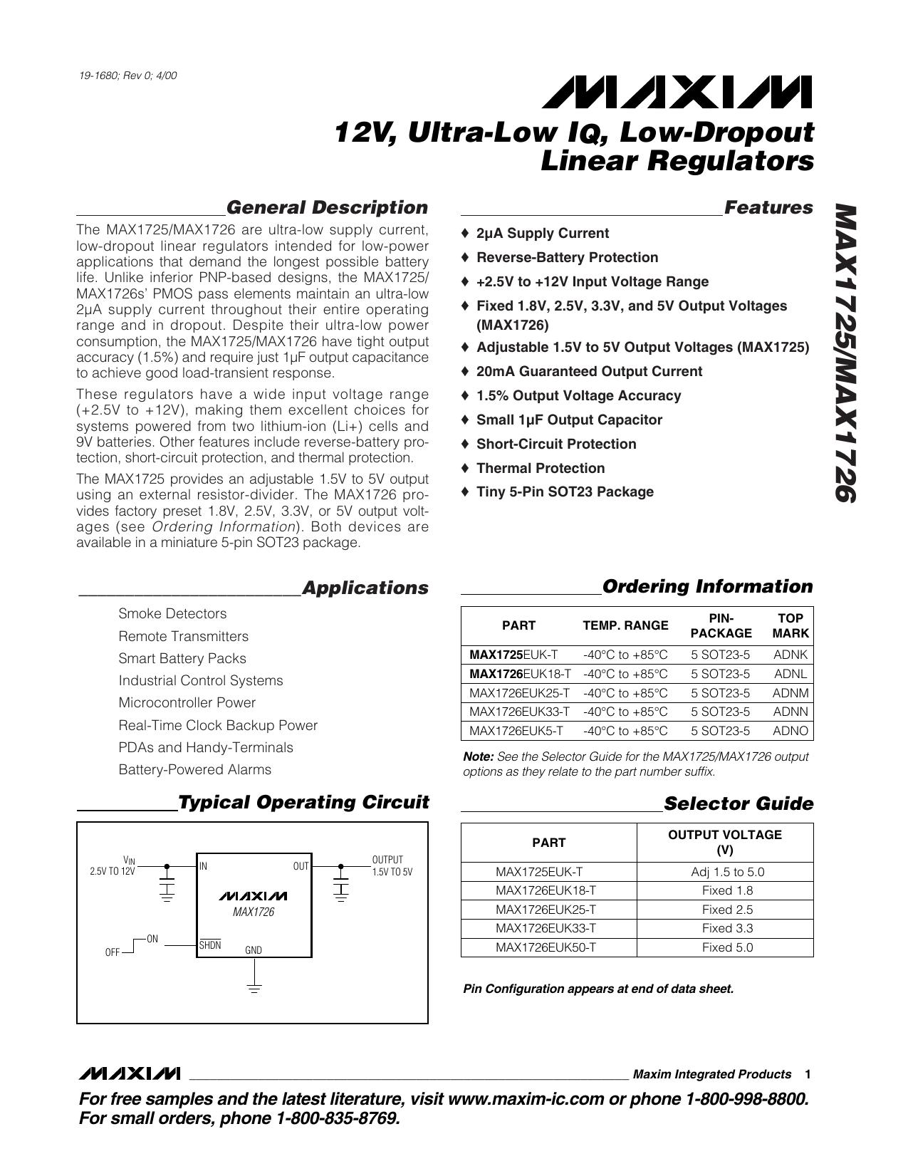 MAX1725MAX1726 Full Data Sheet (PDF) by Maxim