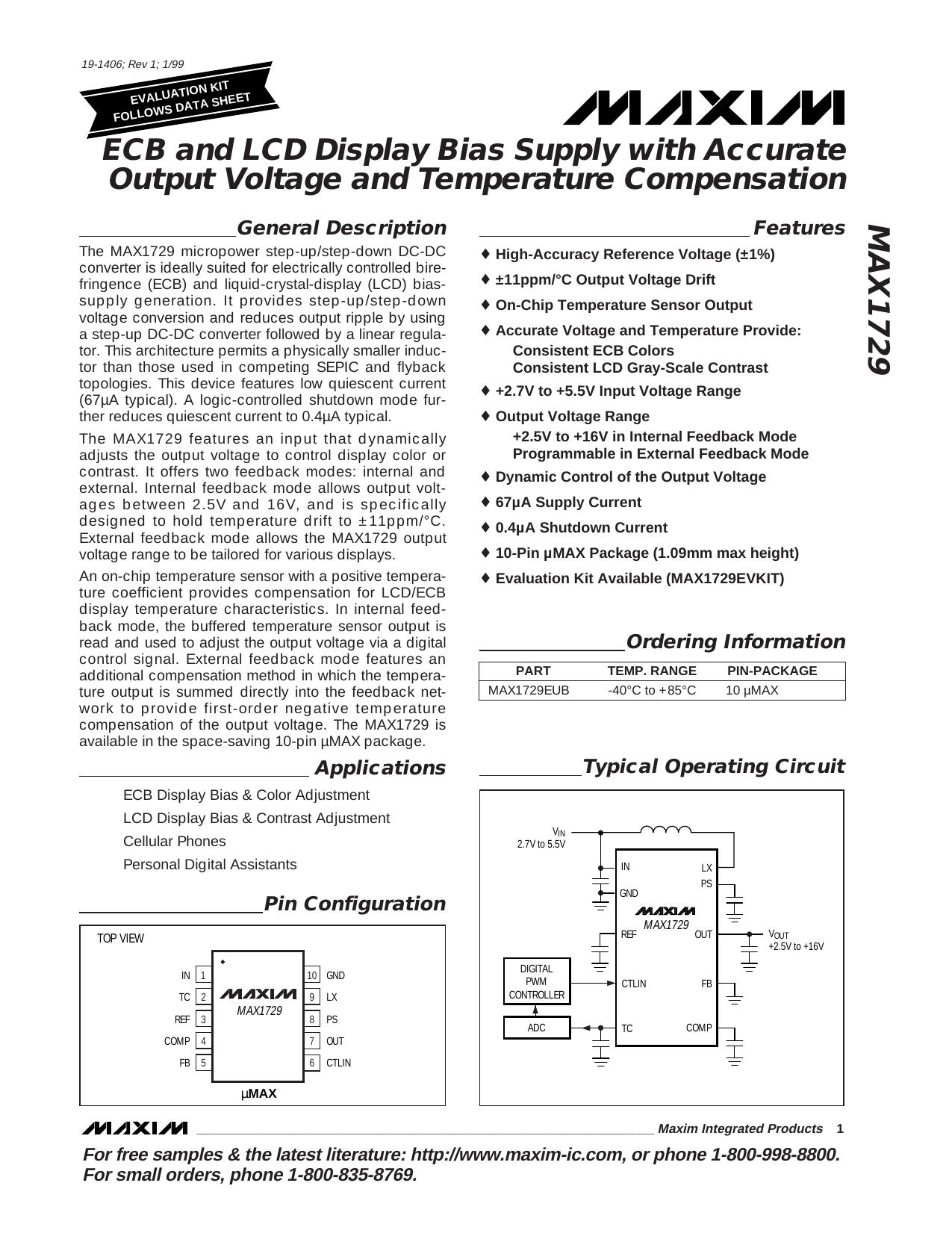 MAX1729 Full Data Sheet (PDF) by Maxim