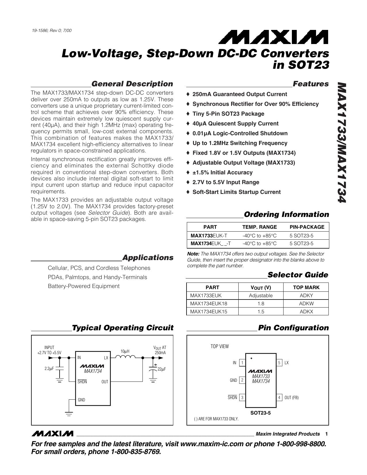 MAX1733MAX1734 Full Data Sheet (PDF) by Maxim