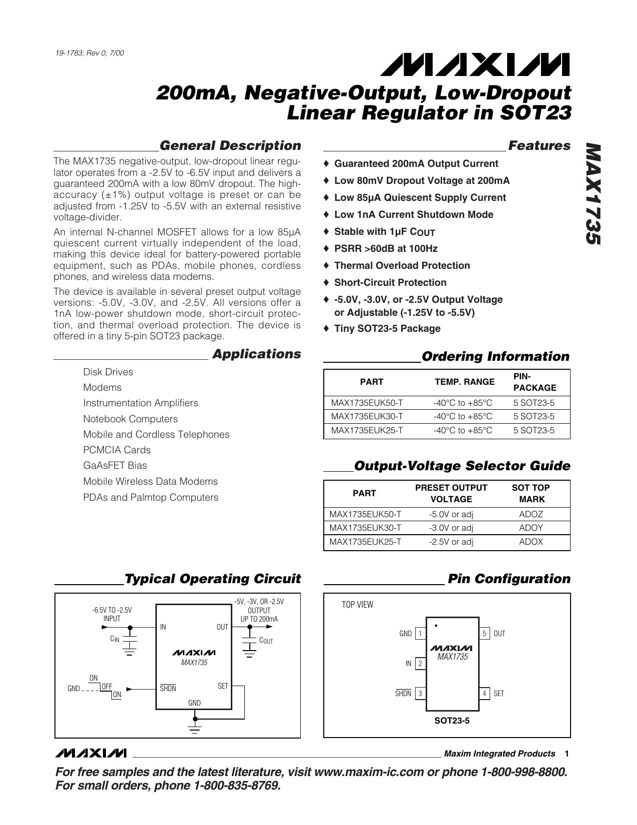 MAX1735 Full Data Sheet (PDF) by Maxim