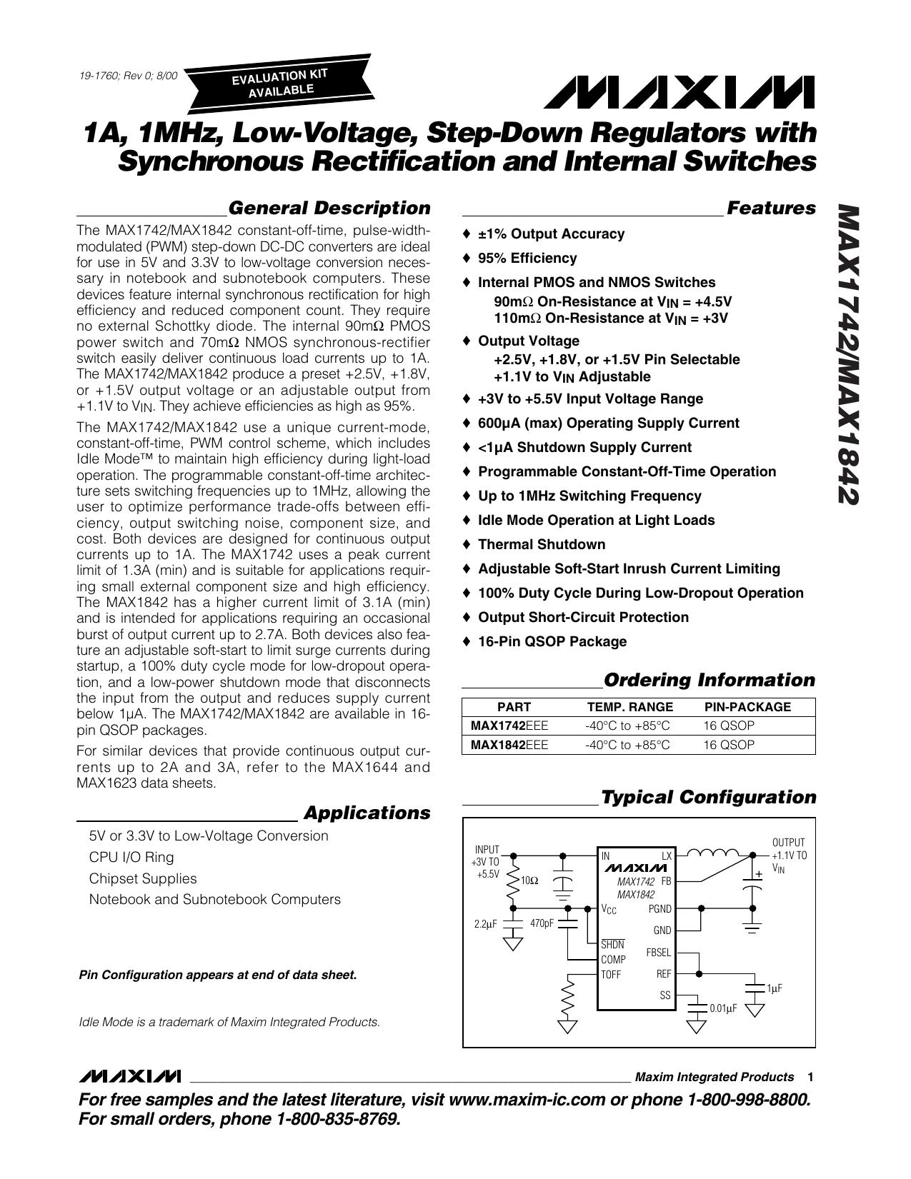 MAX17421842 Full Data Sheet (PDF) by Maxim