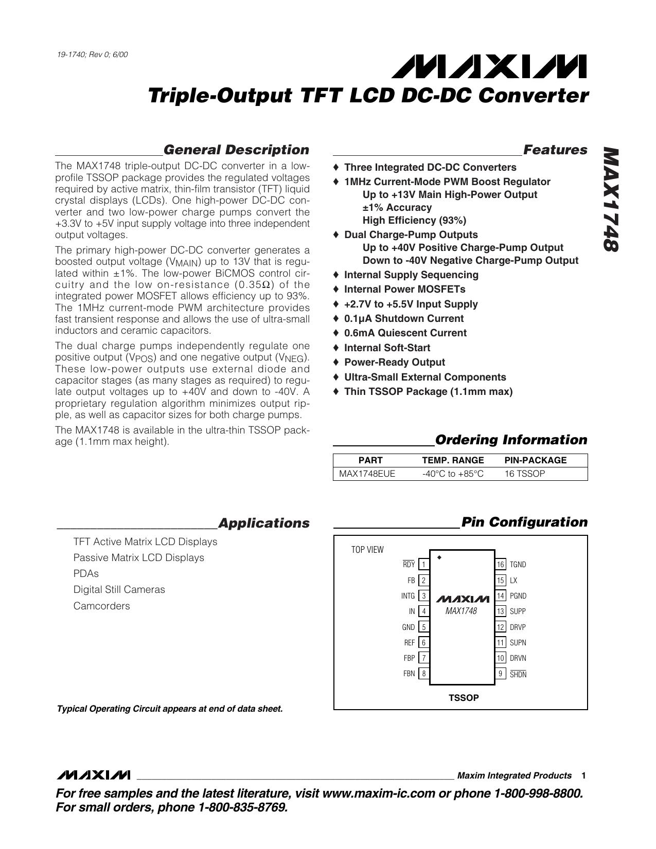 MAX1748 Full Data Sheet (PDF) by Maxim