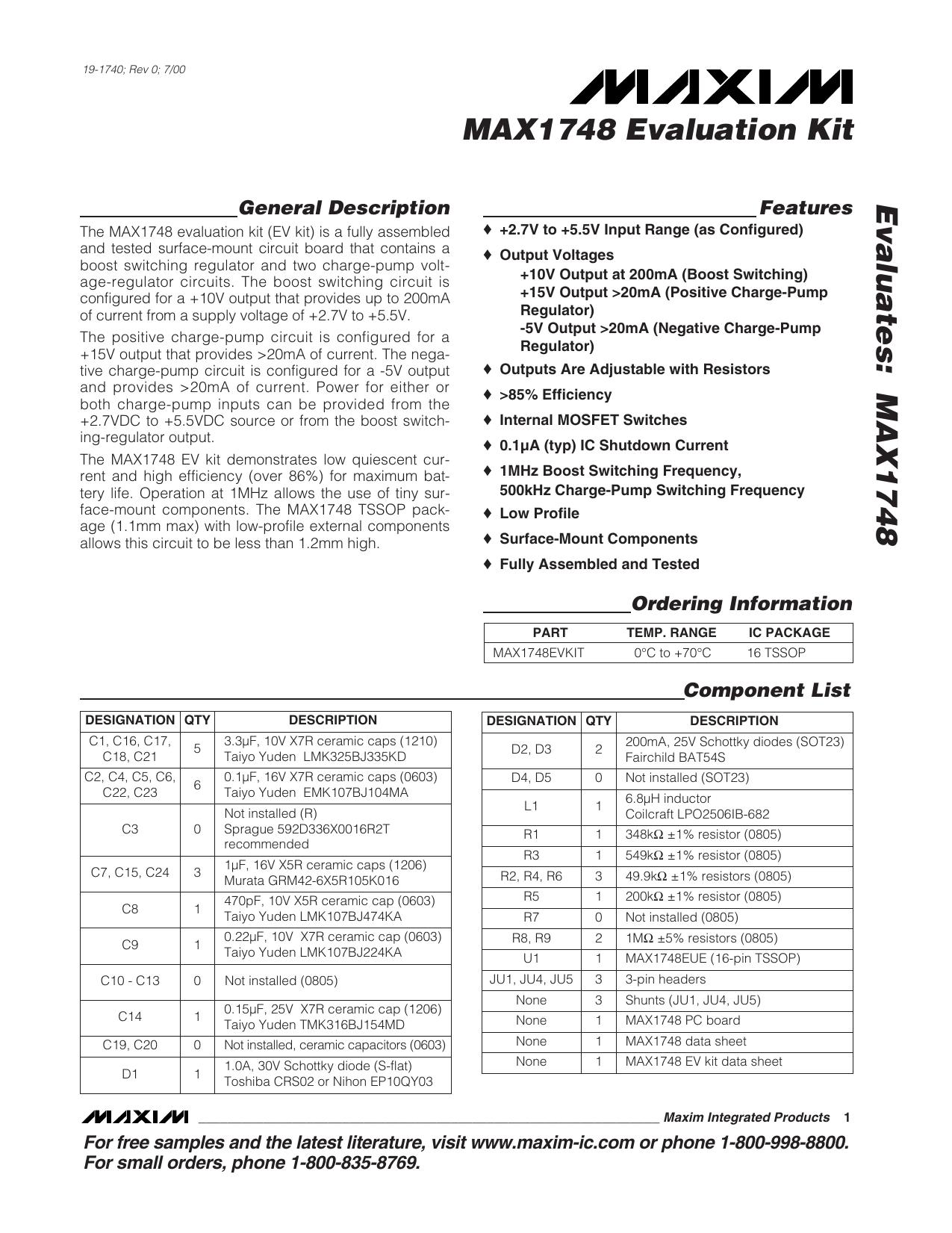 MAX1748EV Kit Full Data Sheet (PDF) by Maxim
