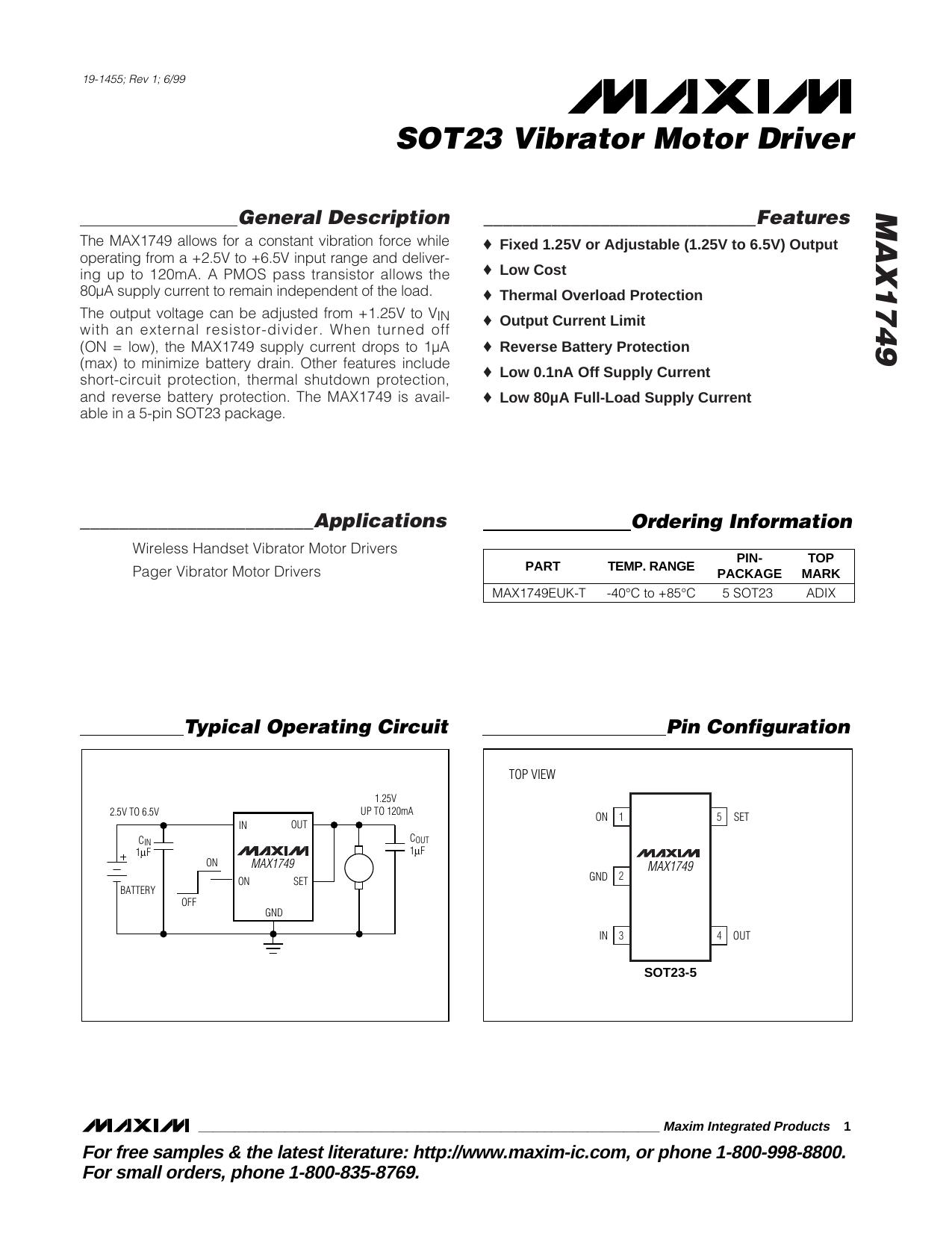 MAX1749 Full Data Sheet (PDF) by Maxim