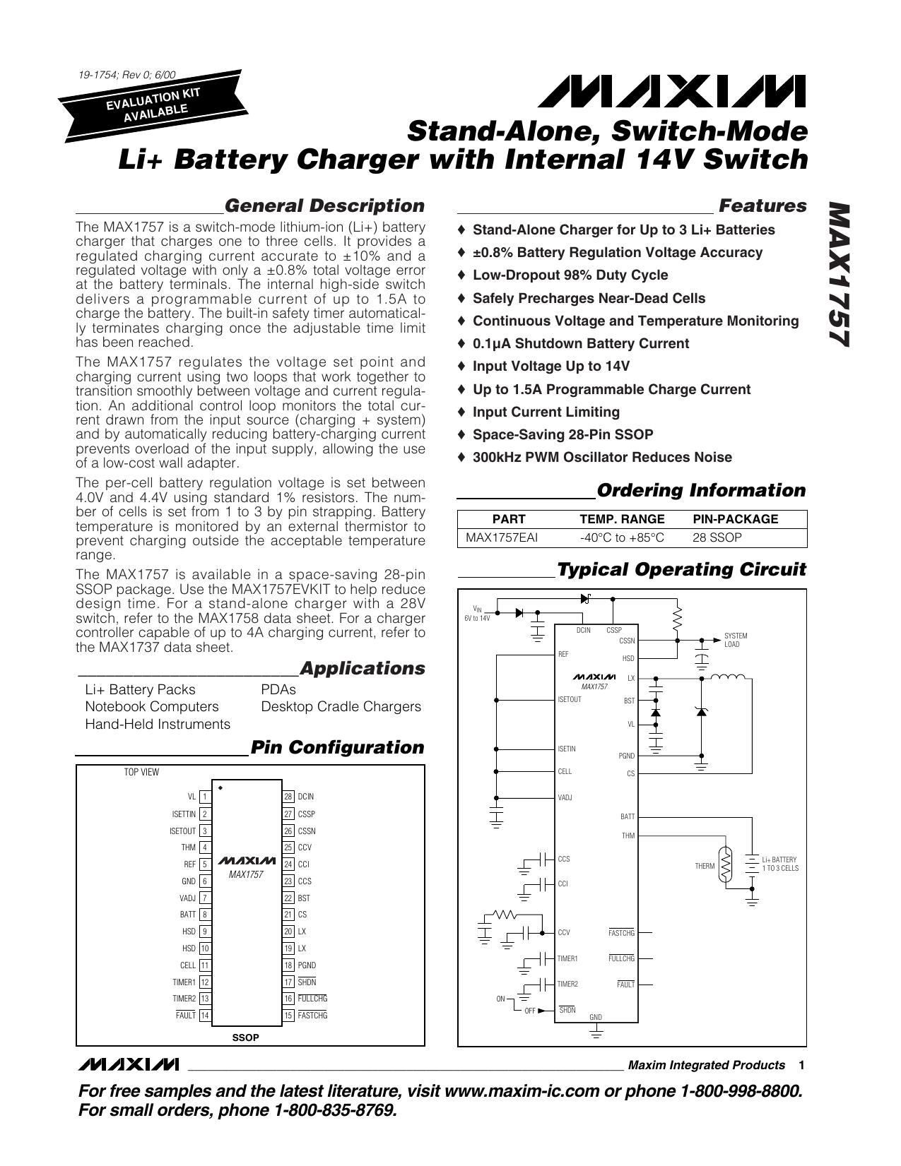 MAX1757 Full Data Sheet (PDF) by Maxim