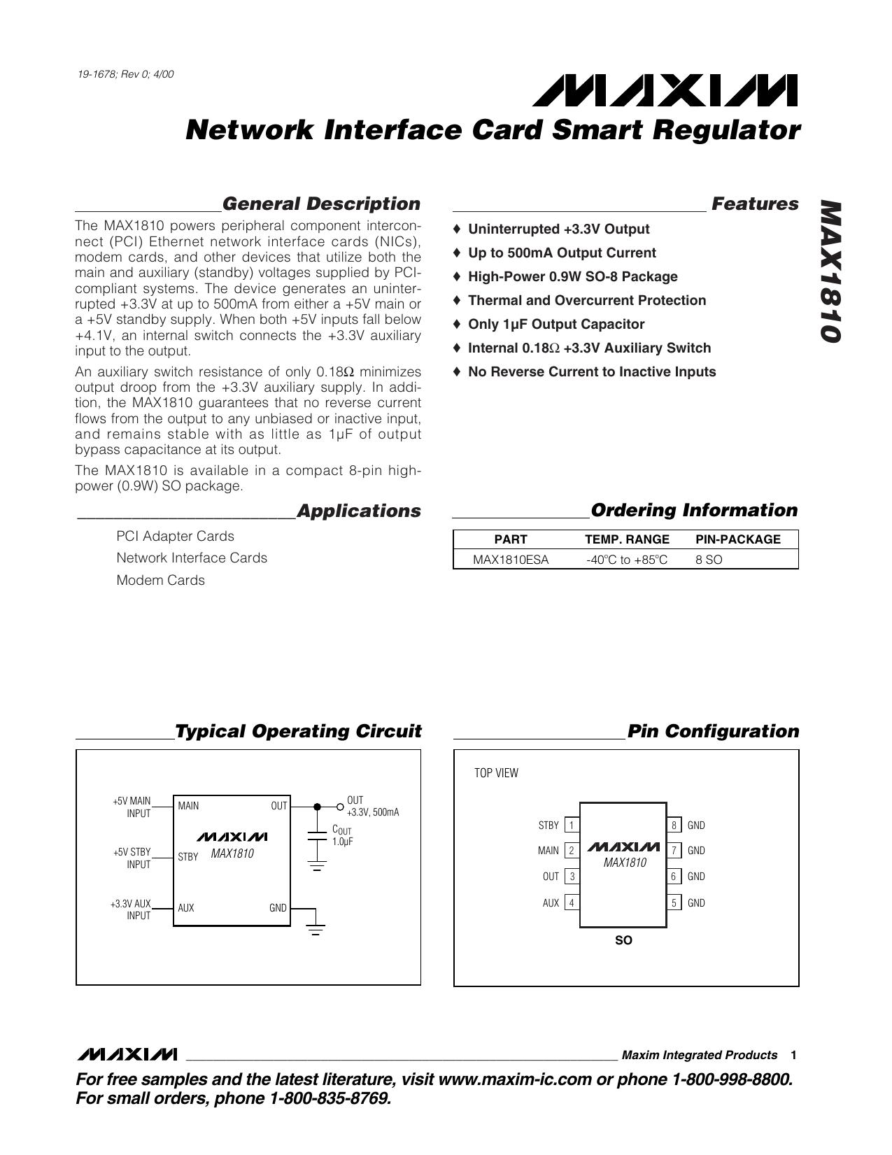 MAX1810 Full Data Sheet (PDF) by Maxim
