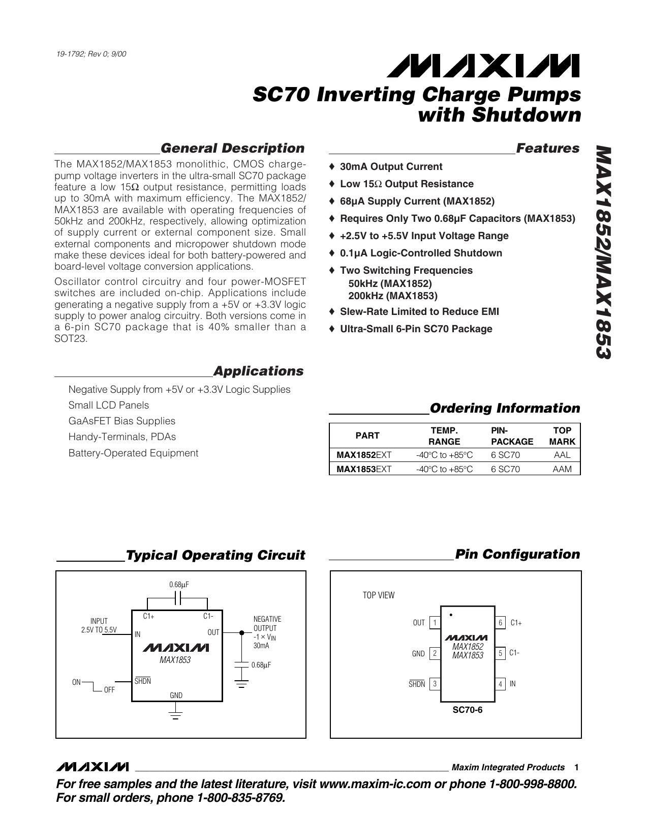 MAX1852MAX1853 Full Data Sheet (PDF) by Maxim