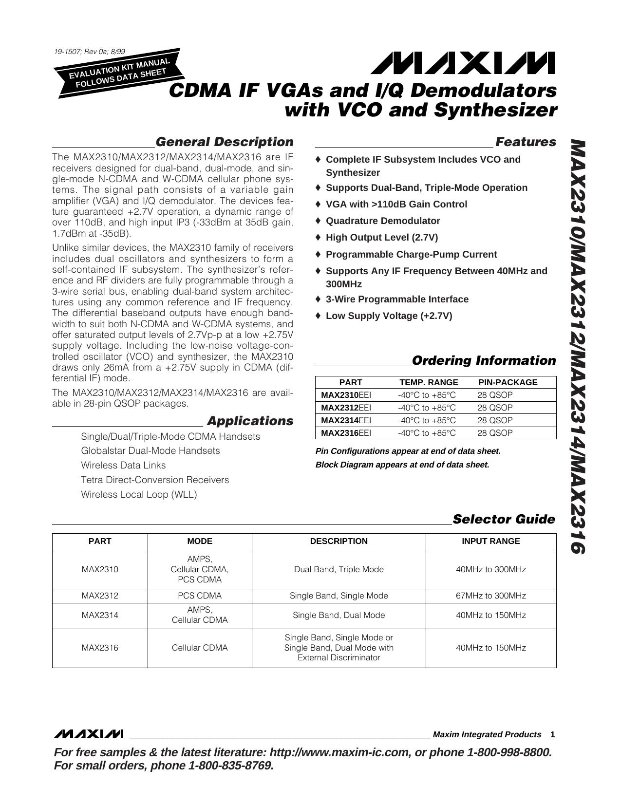 MAX2310MAX2312MAX2314MAX2316 Full Data Sheet (PDF) by Maxim