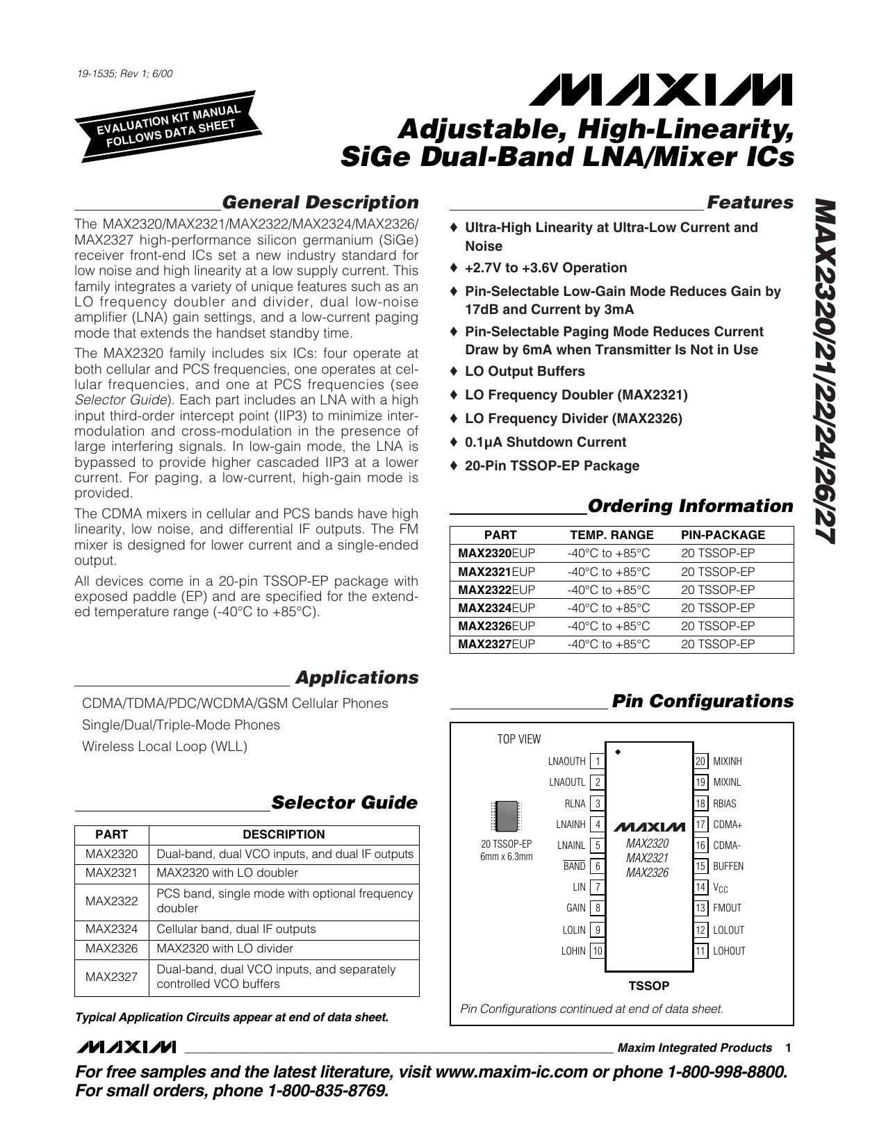 MAX2320 Full Data Sheet (PDF) by Maxim