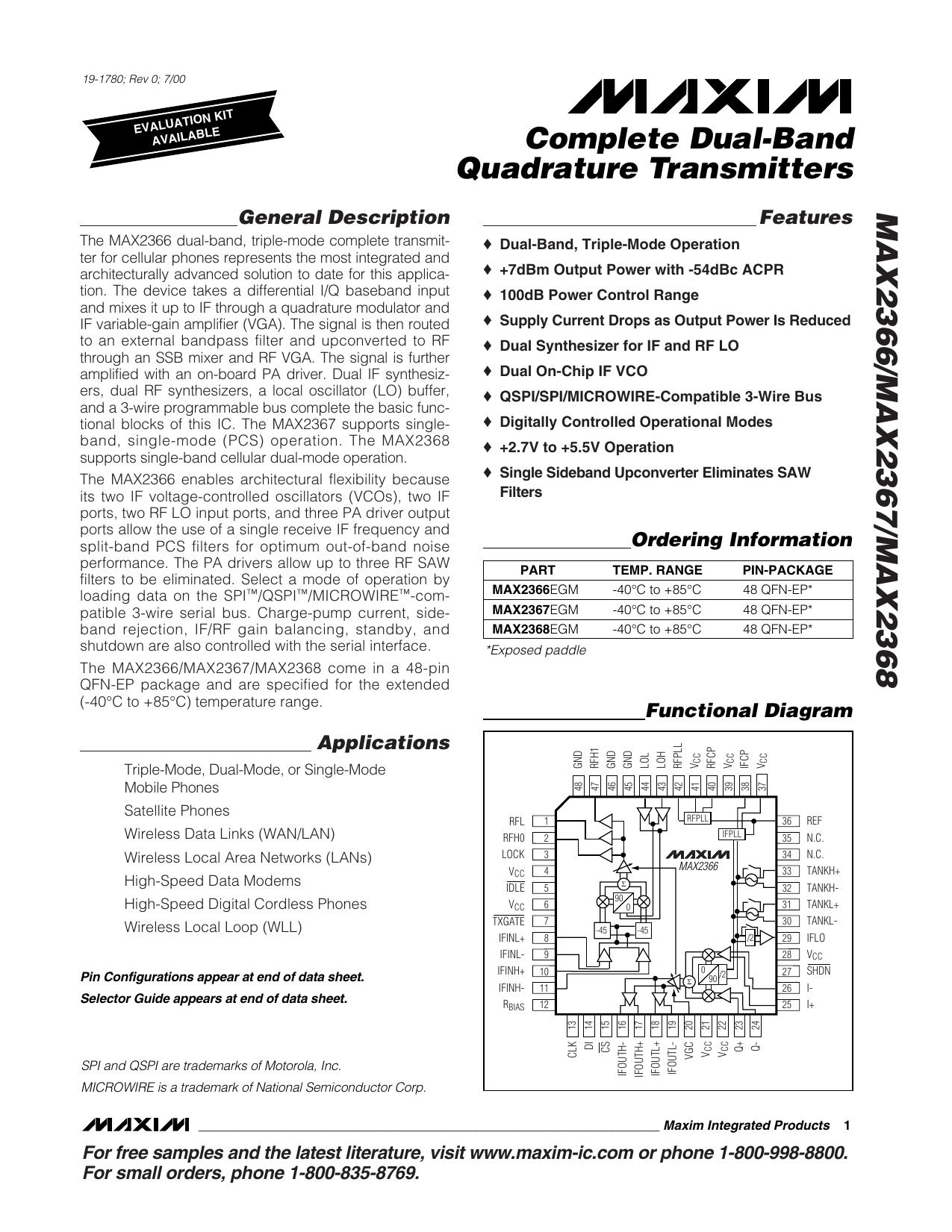 MAX2366 Full Data Sheet (PDF) by Maxim