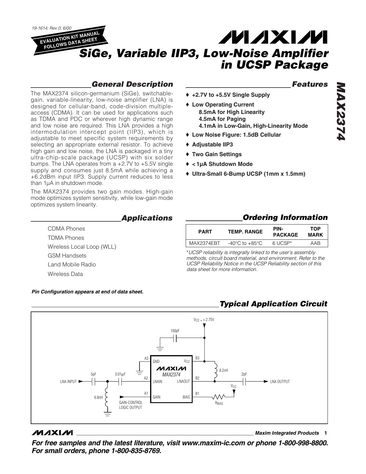 MAX2372MAX2374 Full Data Sheet (PDF) by Maxim