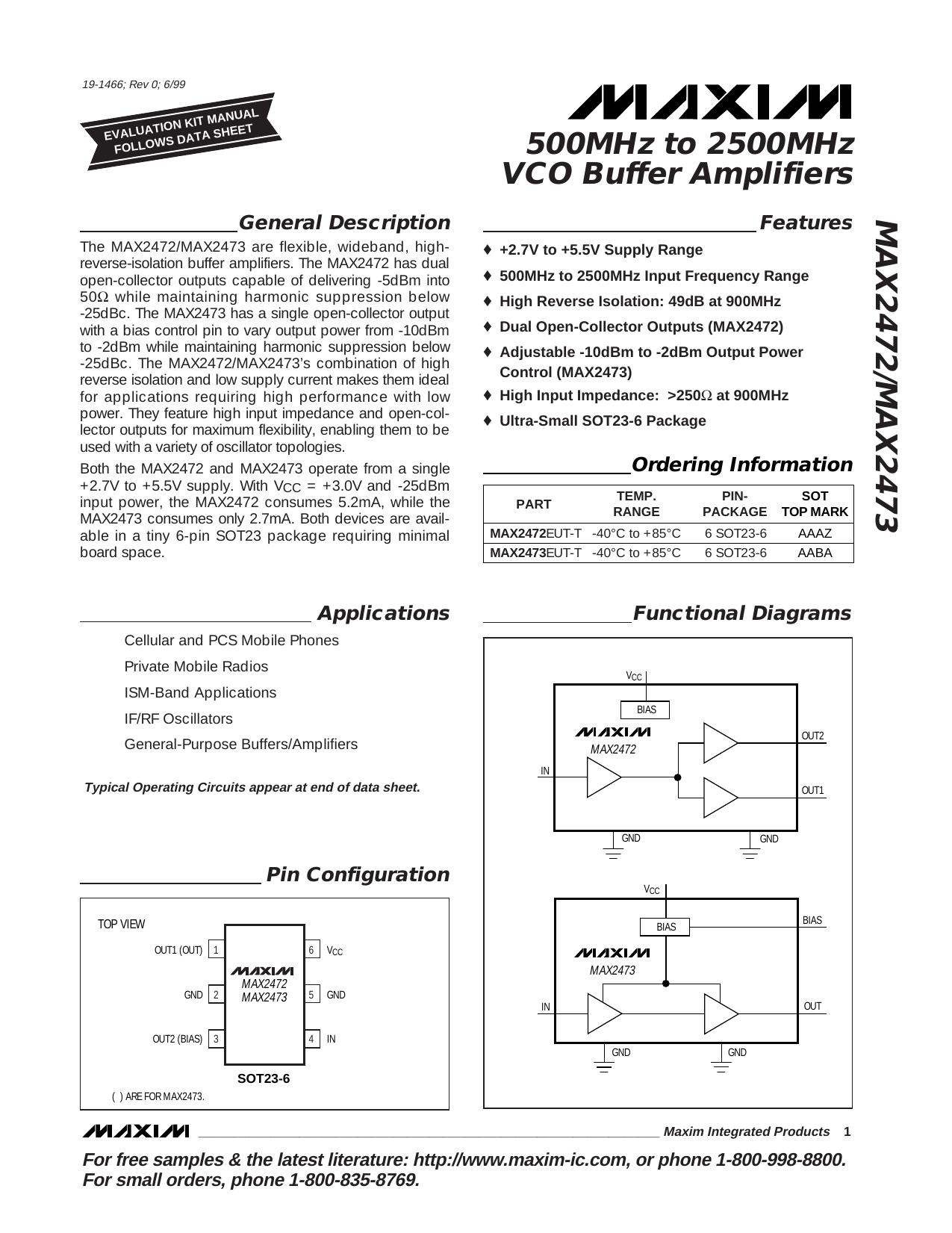 MAX2472MAX2473 Full Data Sheet (PDF) by Maxim