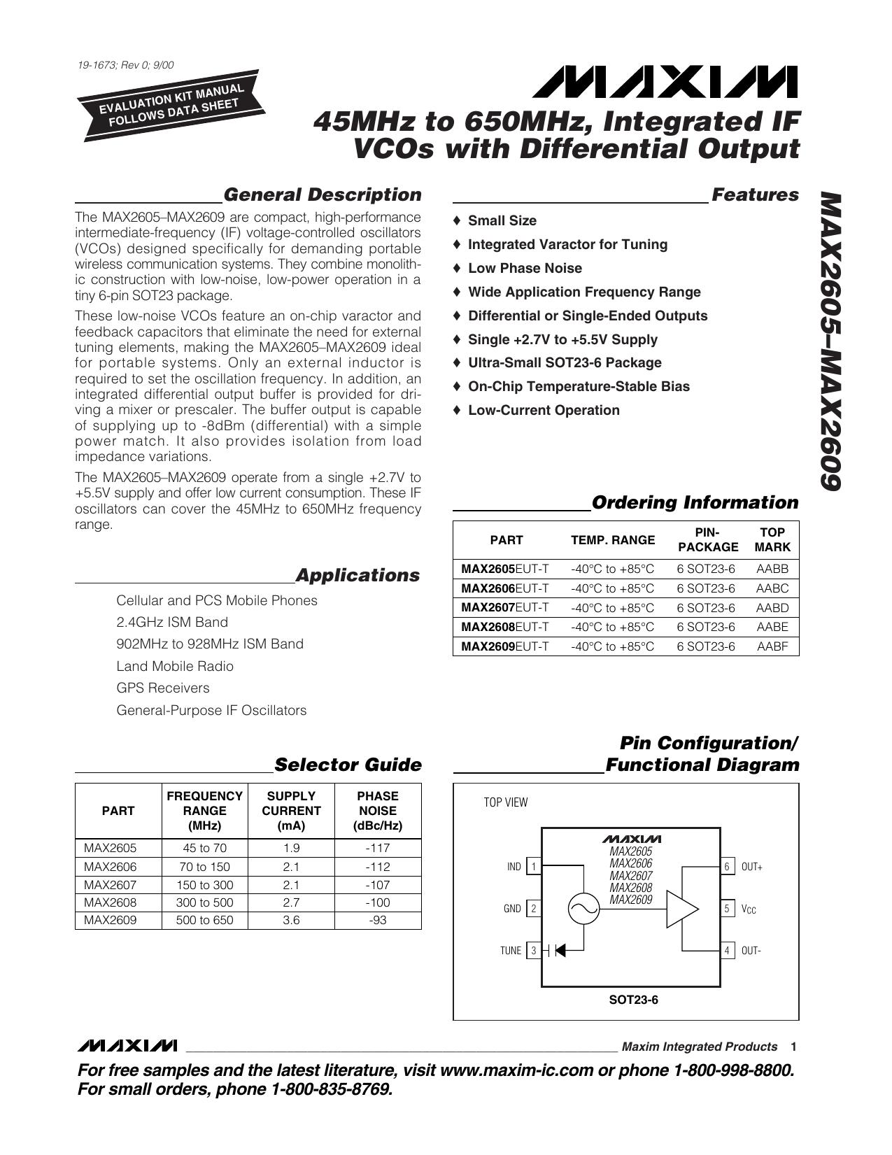 MAX2605-9 Full Data Sheet (PDF) by Maxim