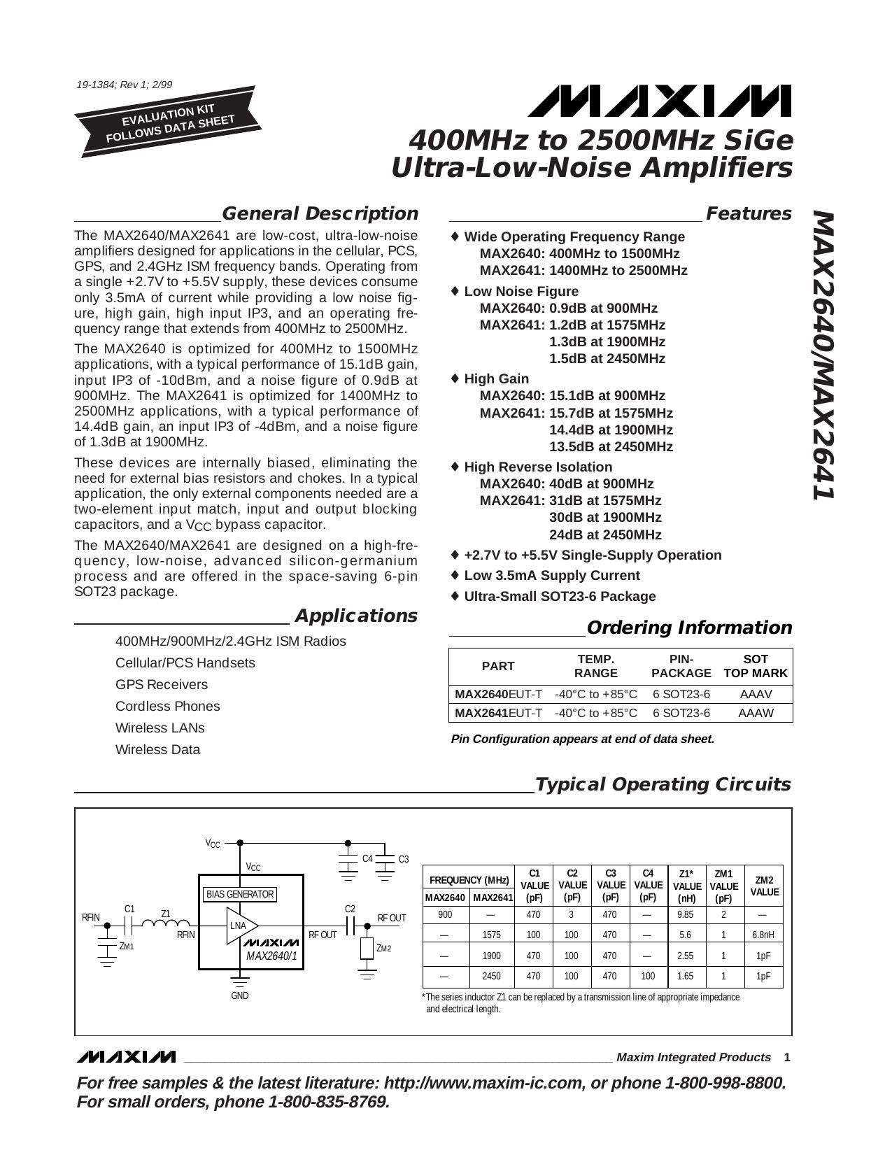 MAX2640MAX2641 Full Data Sheet (PDF) by Maxim