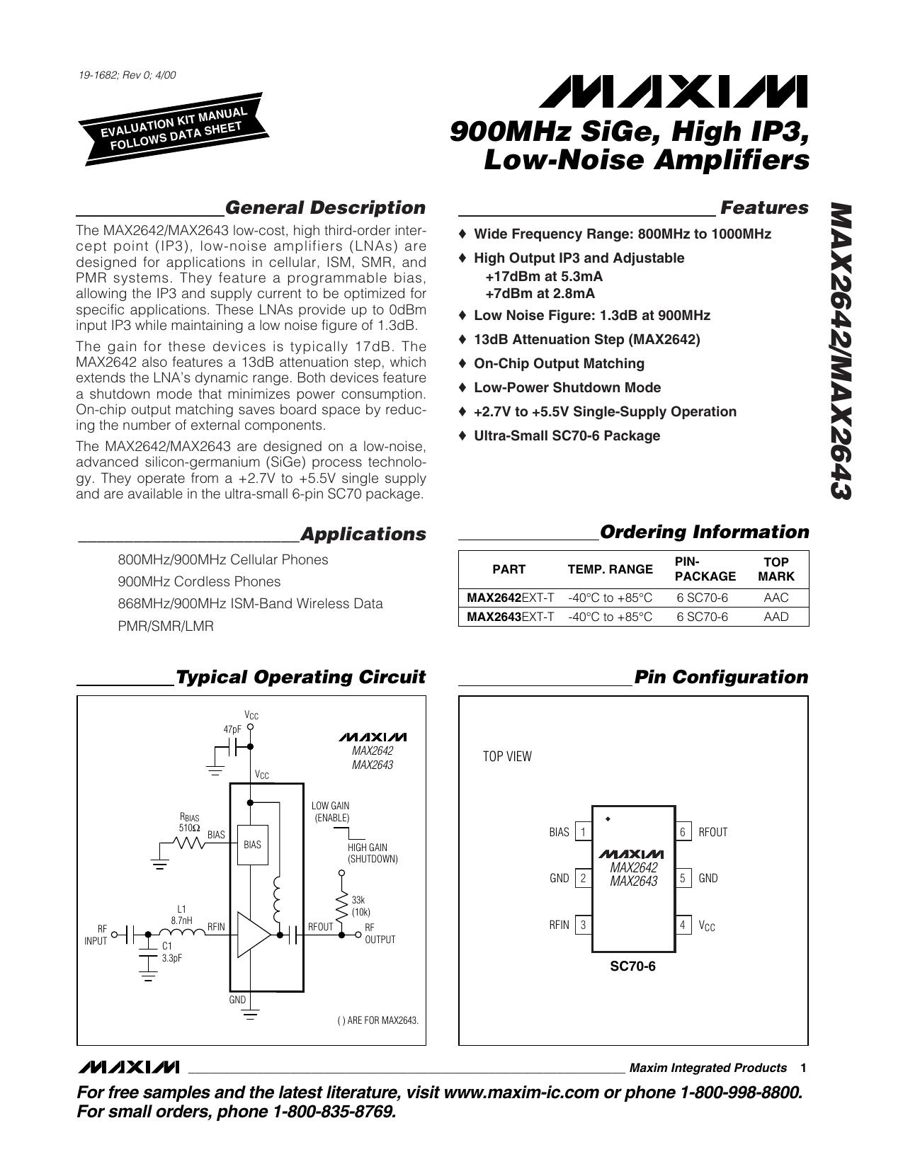 MAX2642MAX2643 Full Data Sheet (PDF) by Maxim