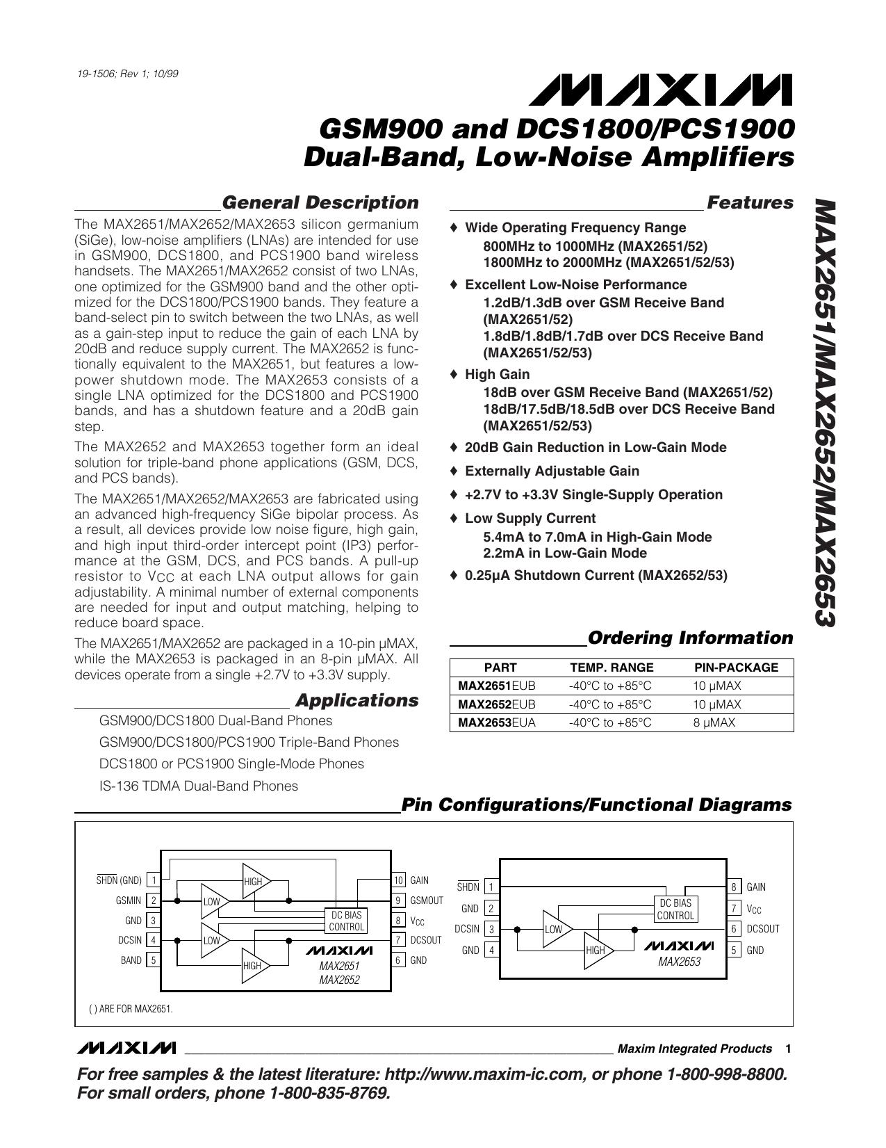 MAX2651MAX2652MAX2653 Full Data Sheet (PDF) by Maxim