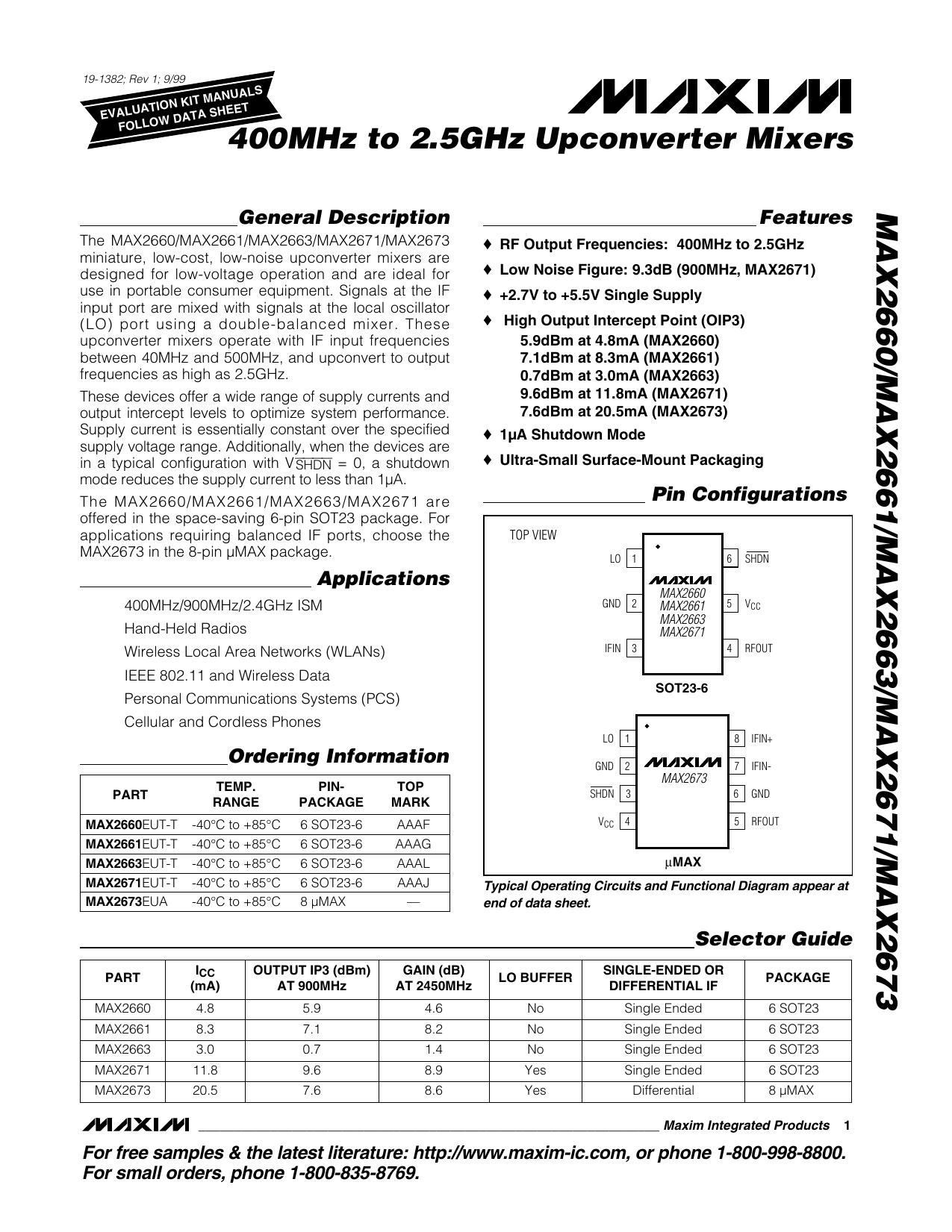 MAX2660MAX2661MAX2663MAX2671MAX2673 Full Data Sheet (PDF) by Maxim