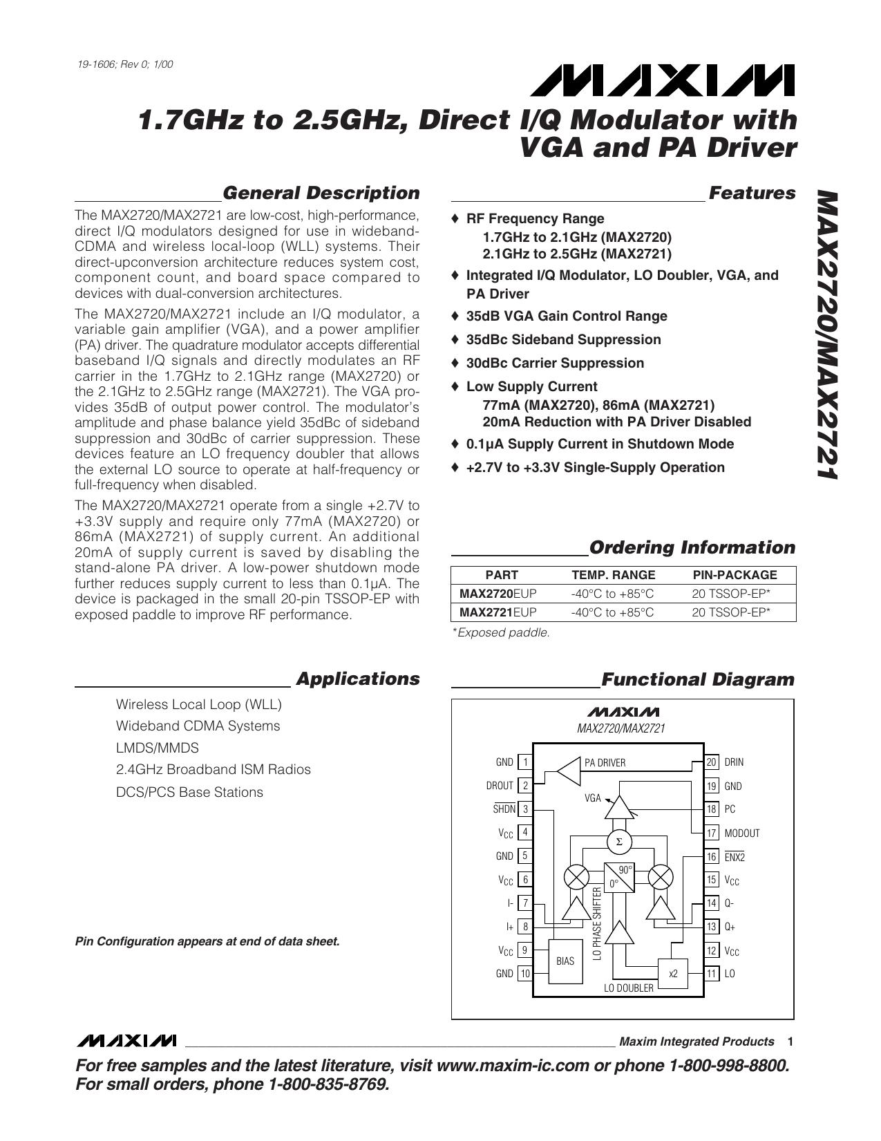 MAX2720MAX2721 Full Data Sheet (PDF) by Maxim