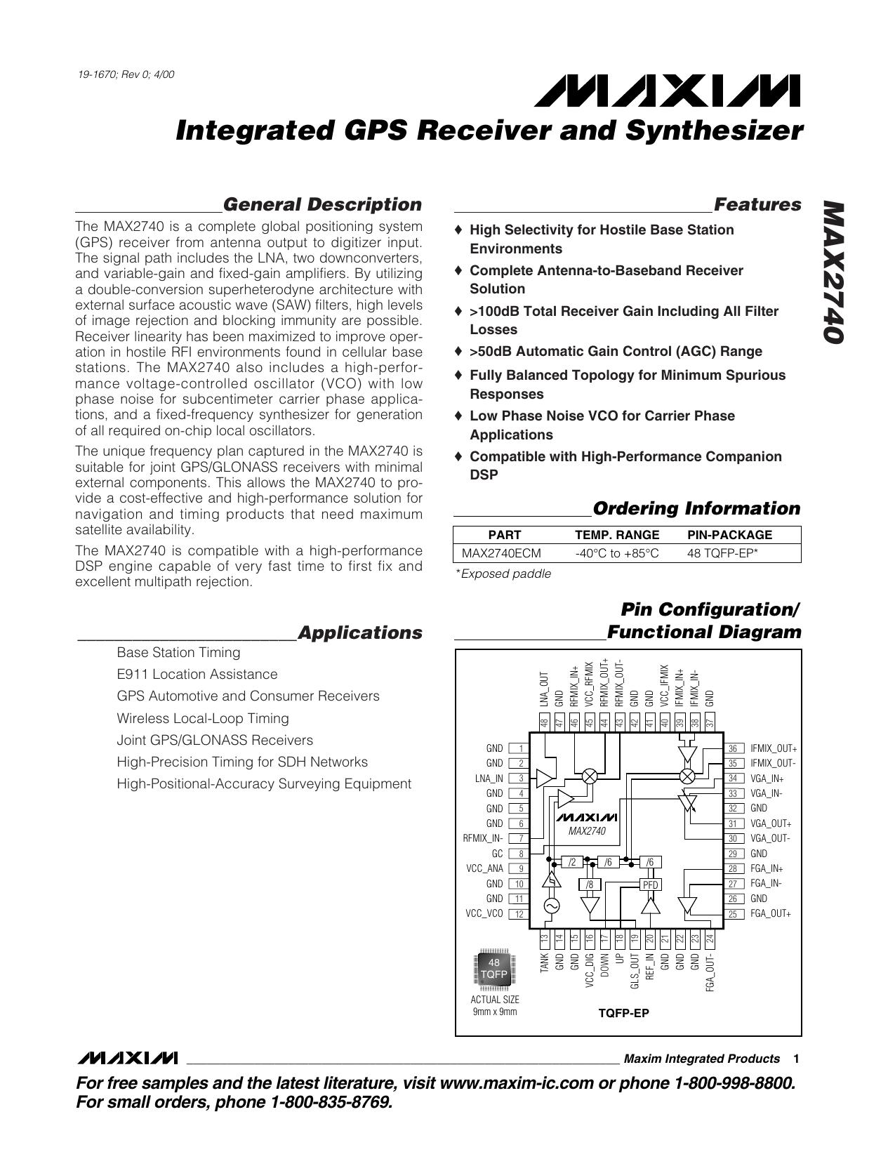 MAX2740 Full Data Sheet (PDF) by Maxim