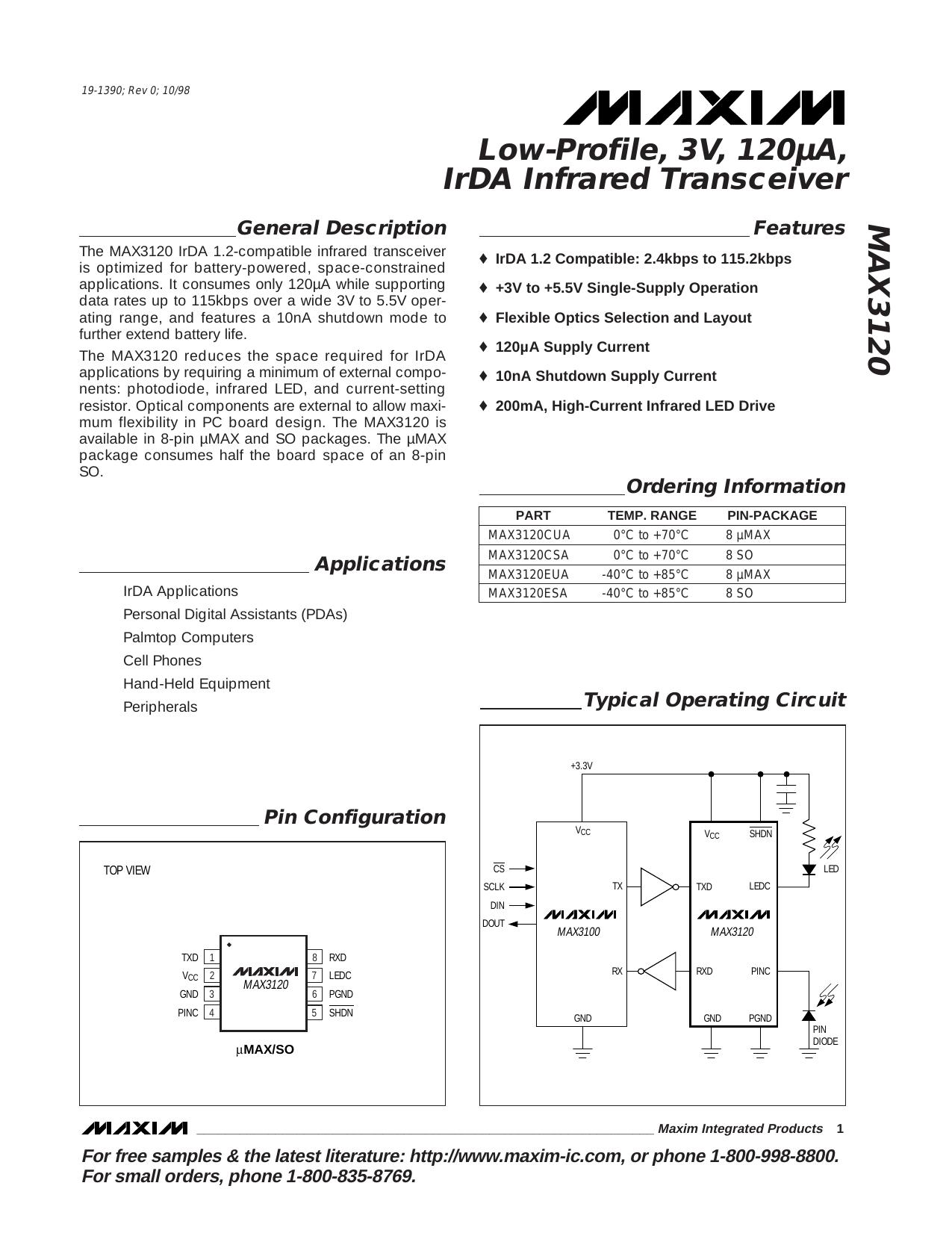 MAX3120 Full Data Sheet (PDF) by Maxim