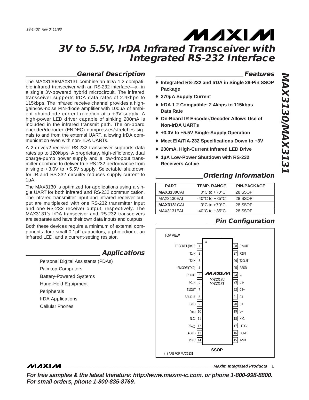 MAX3130MAX3131 Full Data Sheet (PDF) by Maxim