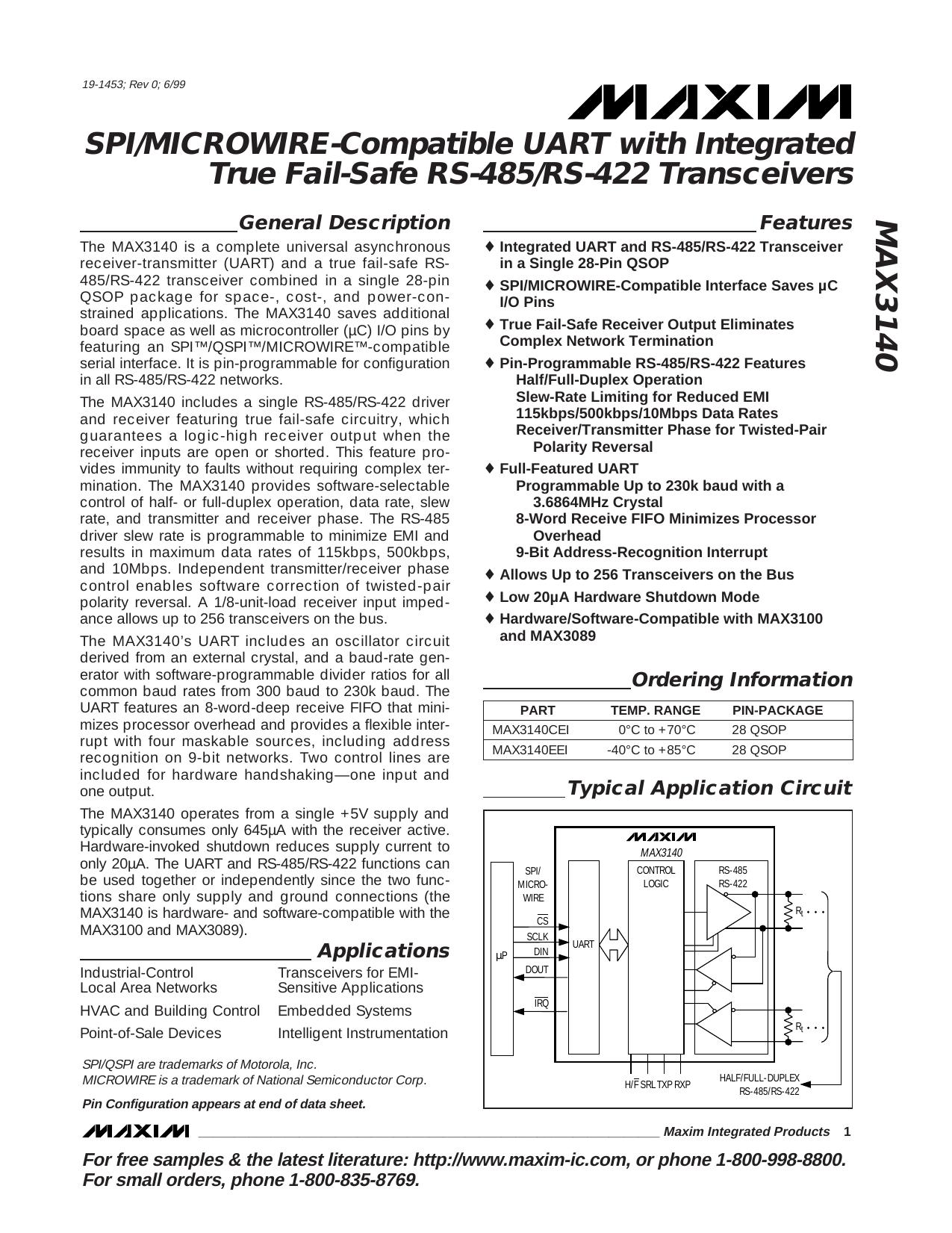 MAX3140 Full Data Sheet (PDF) by Maxim