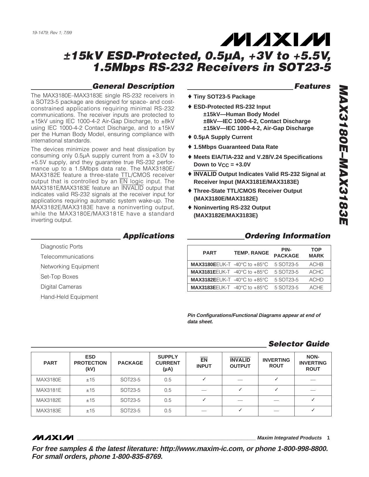 MAX3180EMAX3181EMAX3182EMAX3183E Full Data Sheet (PDF) by Maxim