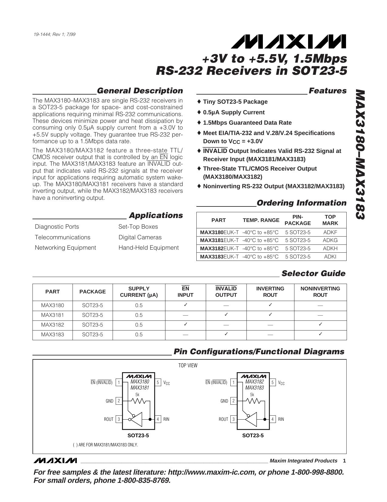 MAX3180MAX3181MAX3182MAX3183 Full Data Sheet (PDF) by Maxim