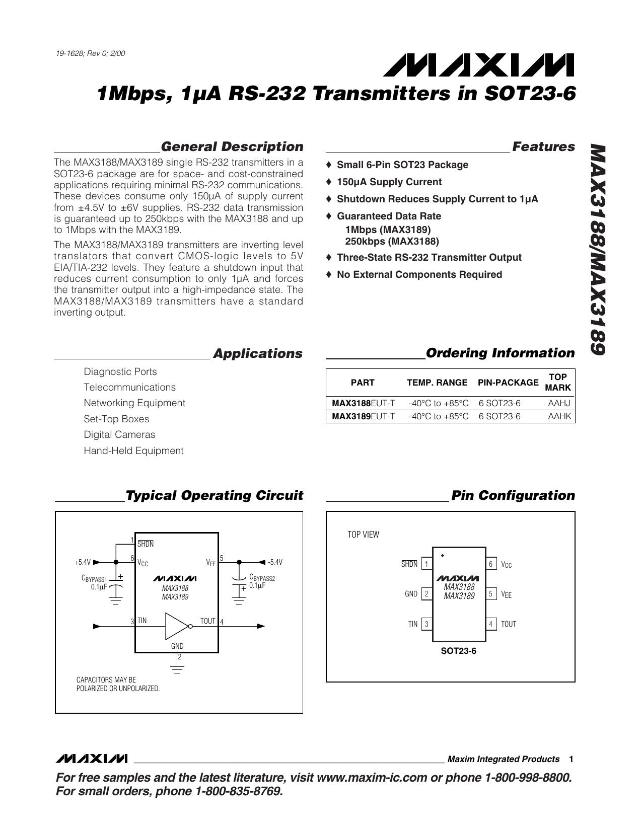 MAX3188MAX3189 Full Data Sheet (PDF) by Maxim