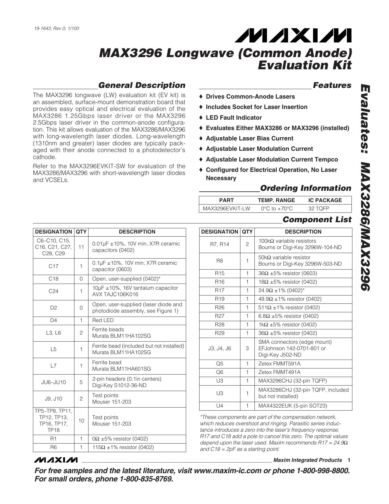 MAX3286MAX3296 EV Kit Full Data Sheet (PDF) by Maxim