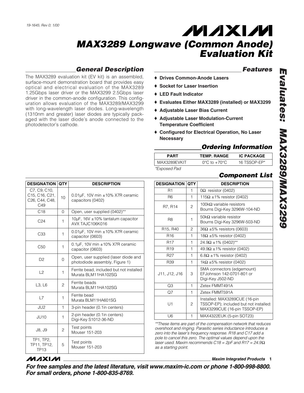 MAX3289MAX3299 EV Kit Full Data Sheet (PDF) by Maxim