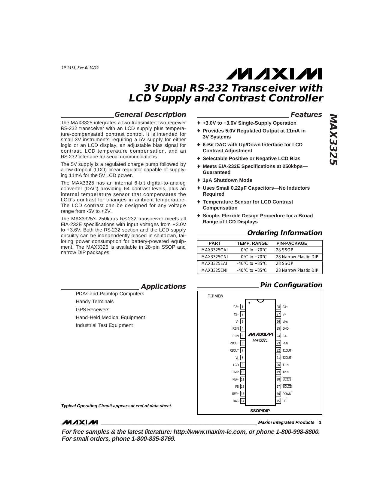 MAX3325 Full Data Sheet (PDF) by Maxim