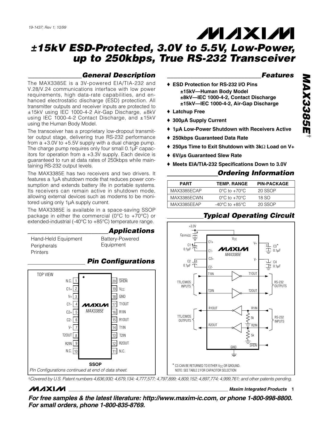 MAX3385E Full Data Sheet (PDF) by Maxim