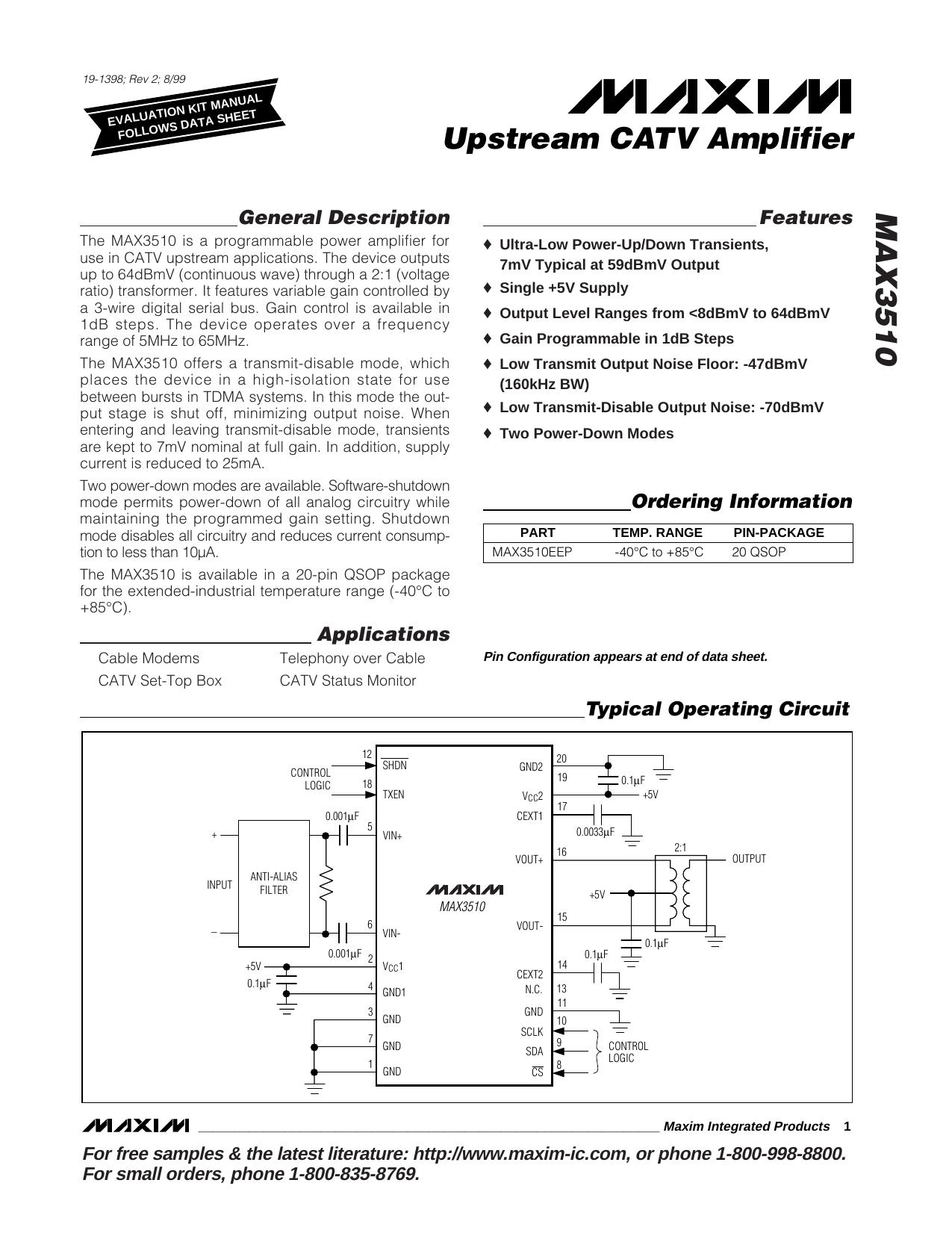 MAX3510 Full Data Sheet (PDF) by Maxim