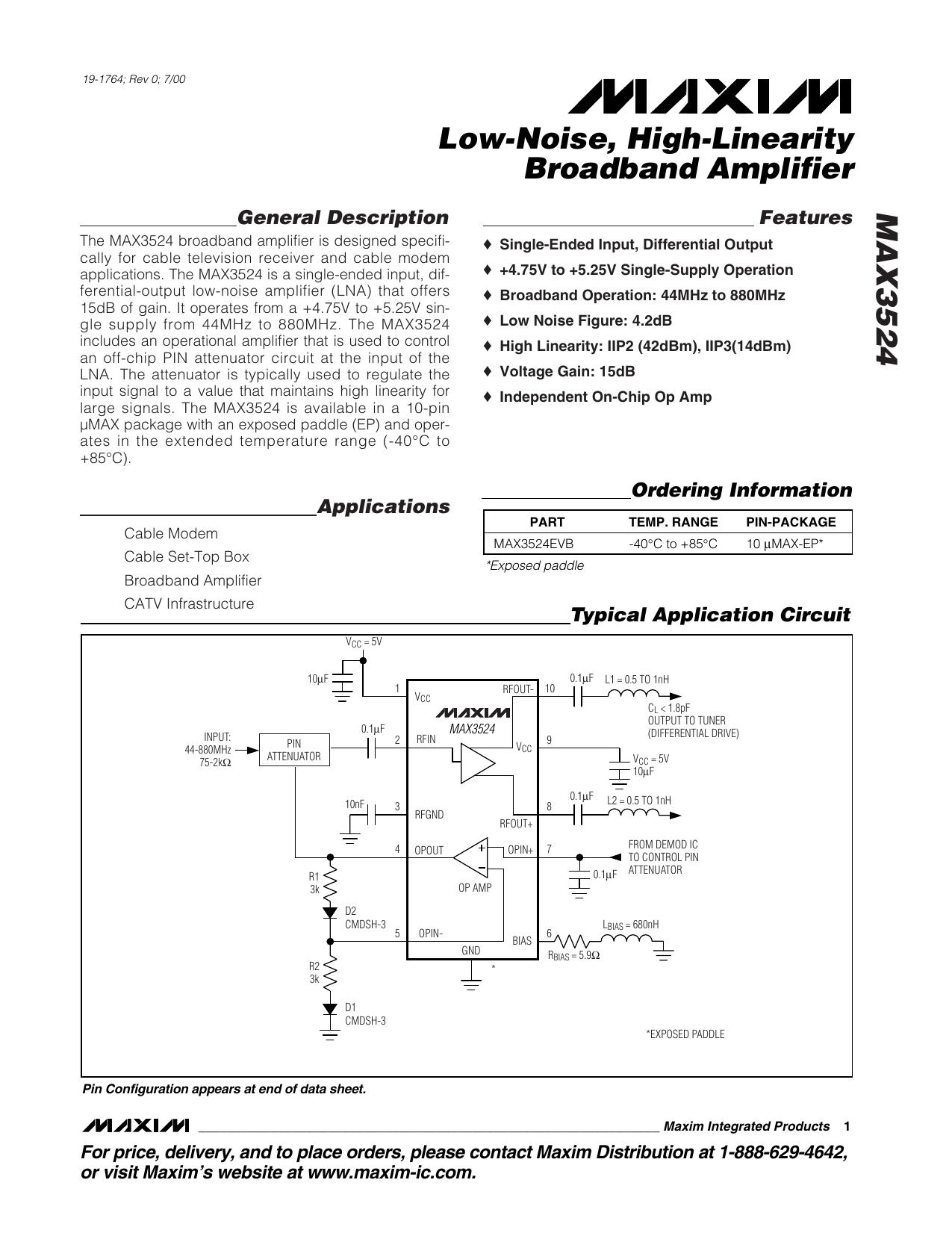 MAX3524 Full Data Sheet (PDF) by Maxim