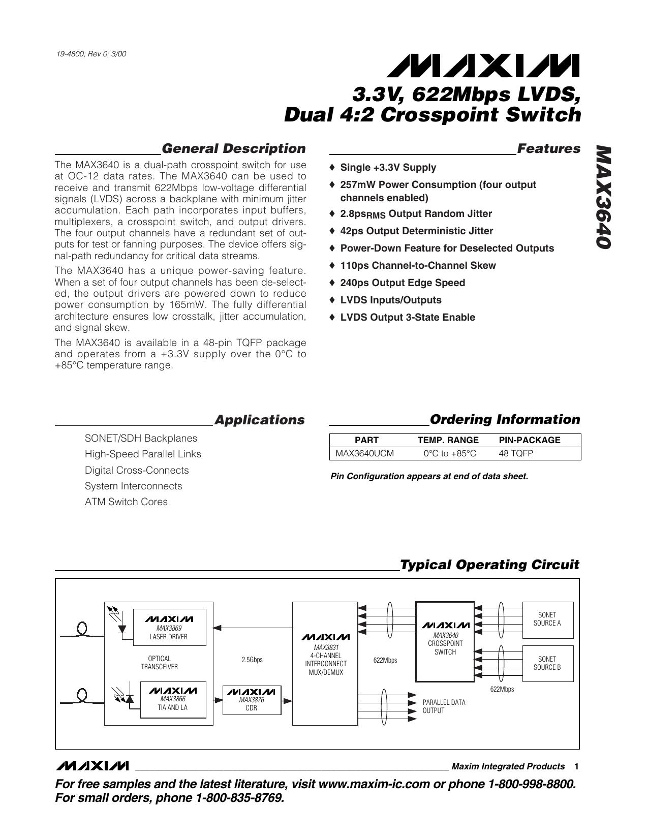 MAX3640 Full Data Sheet (PDF) by Maxim