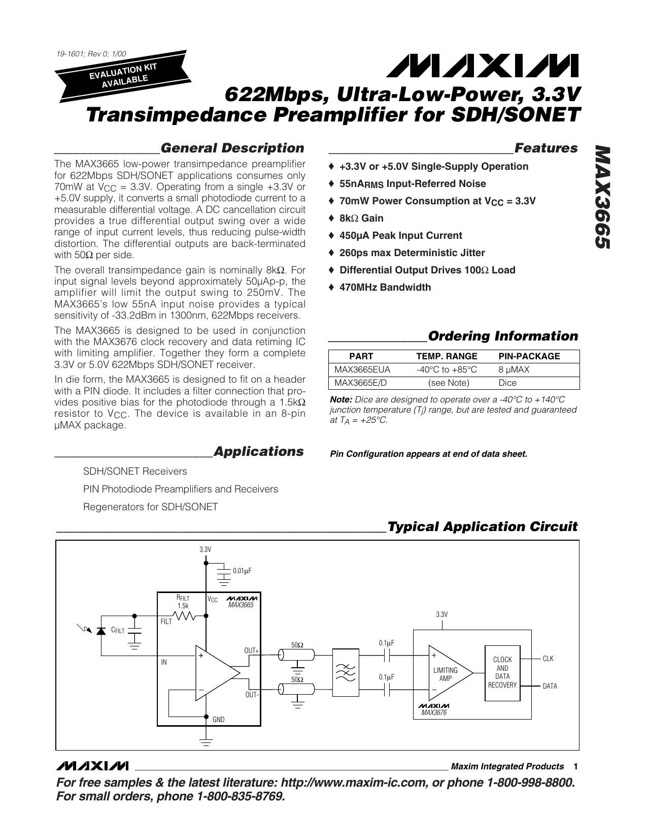 MAX3665 Full Data Sheet (PDF) by Maxim