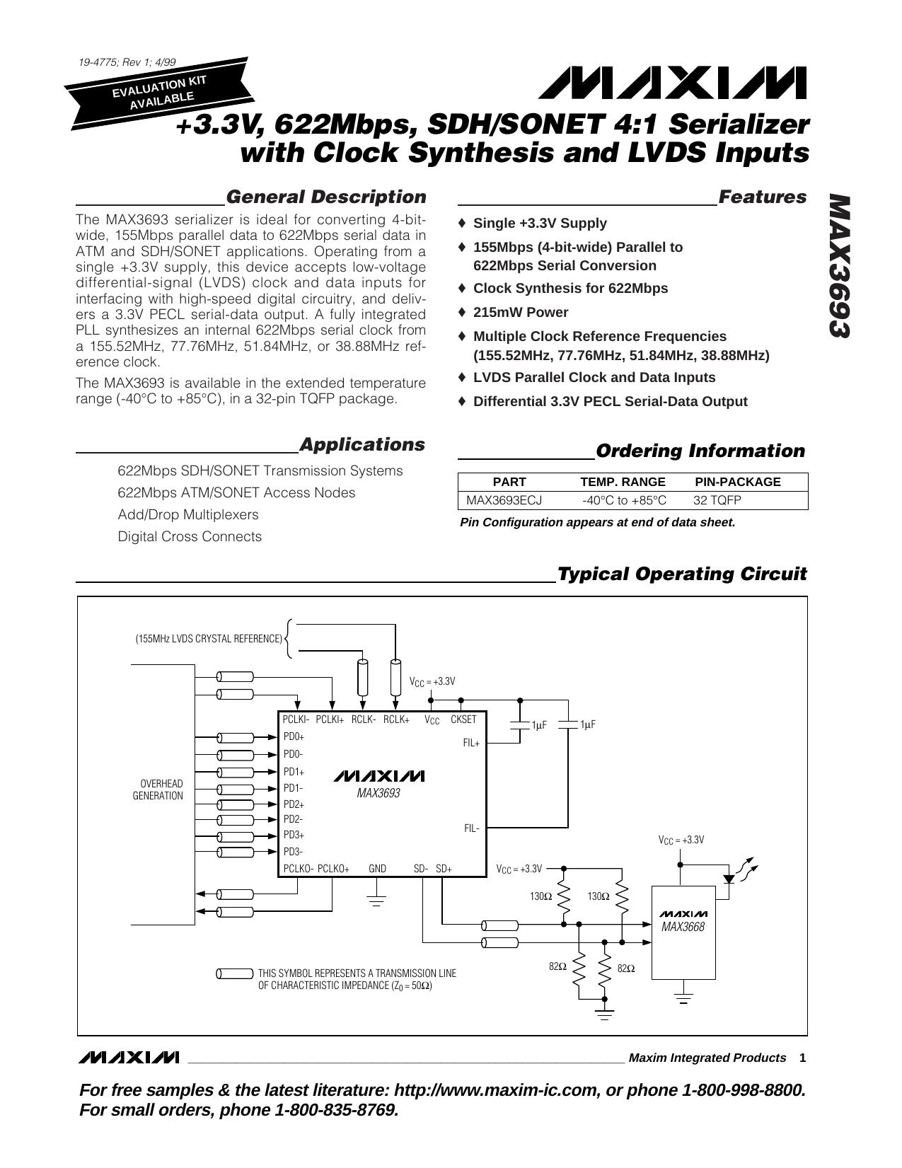MAX3693 Full Data Sheet (PDF) by Maxim