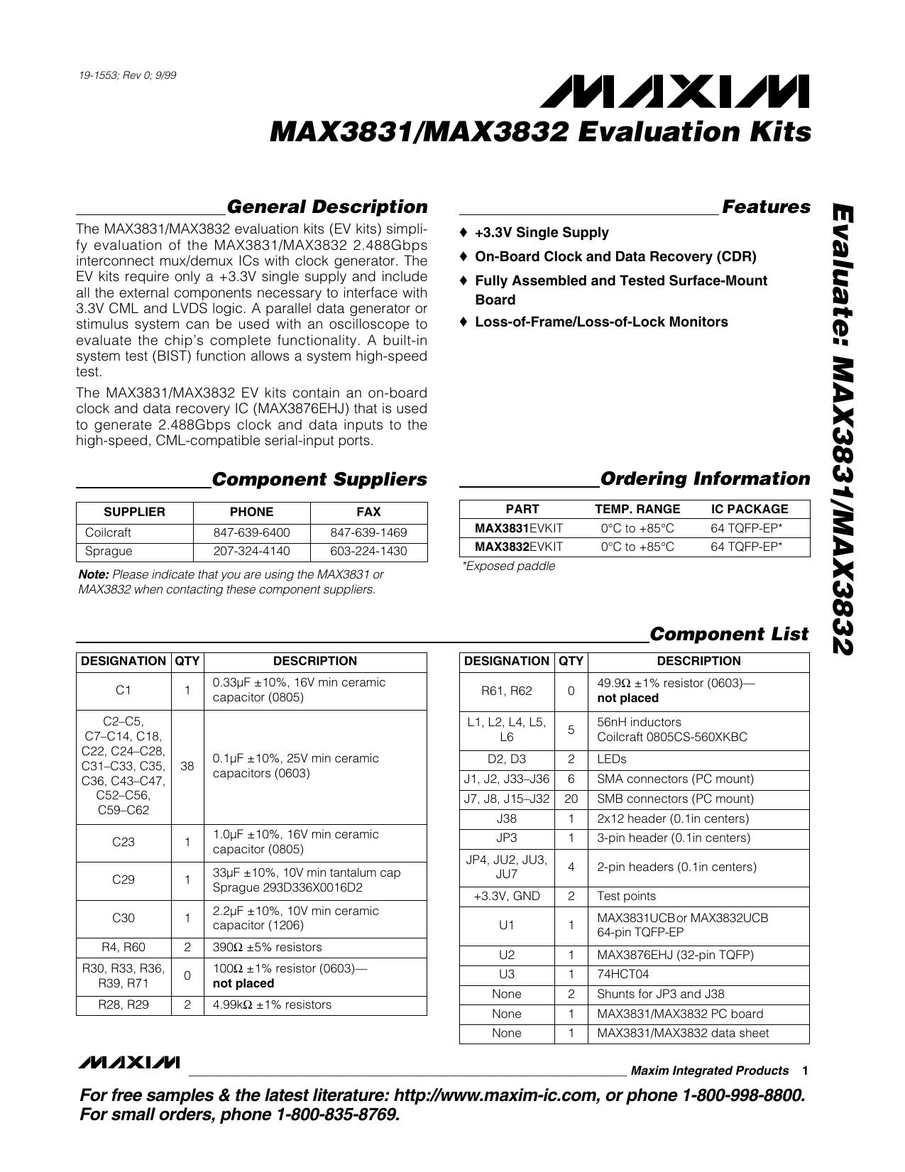 MAX3831MAX3832 EV Kit Full Data Sheet (PDF) by Maxim