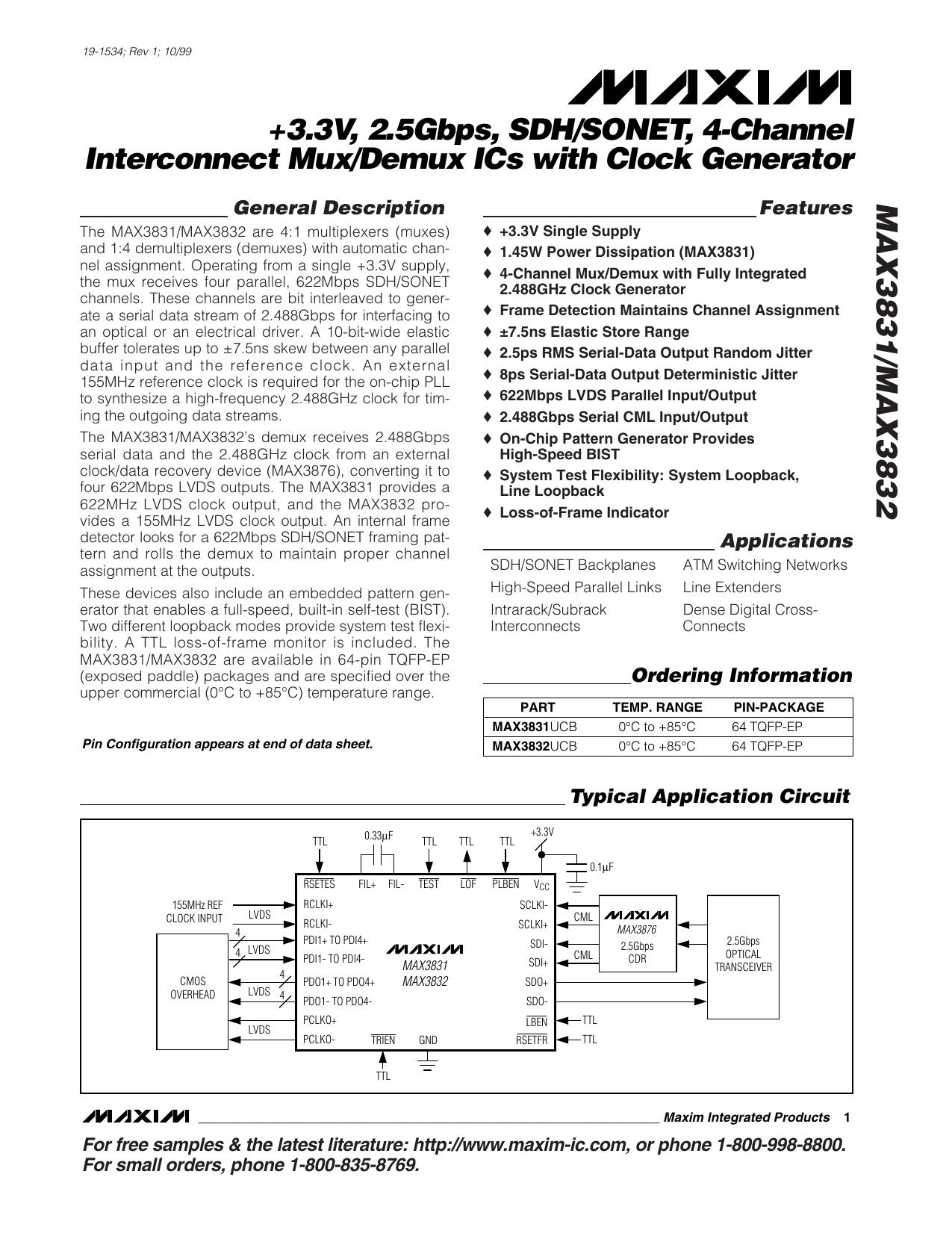 MAX3831MAX3832 Full Data Sheet (PDF) by Maxim