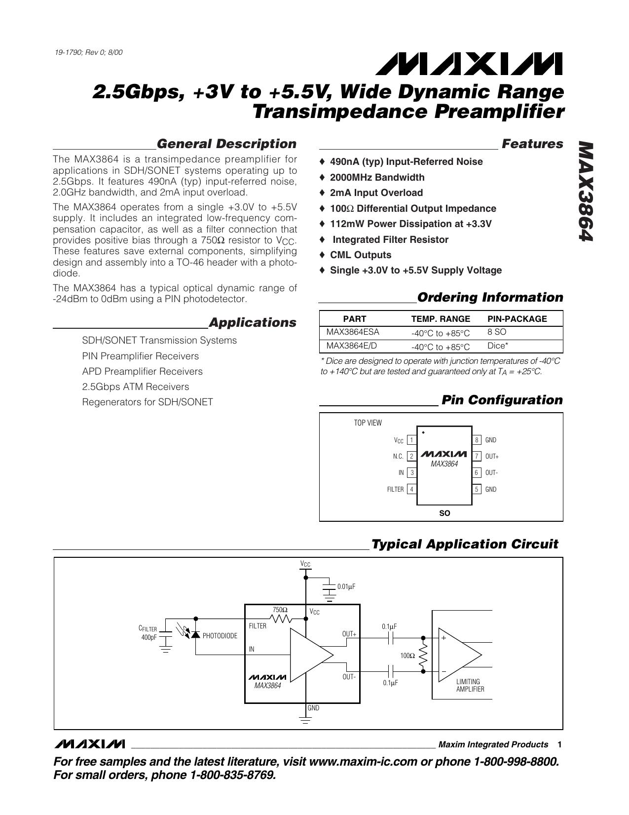 MAX3864Full Data Sheet (PDF) by Maxim