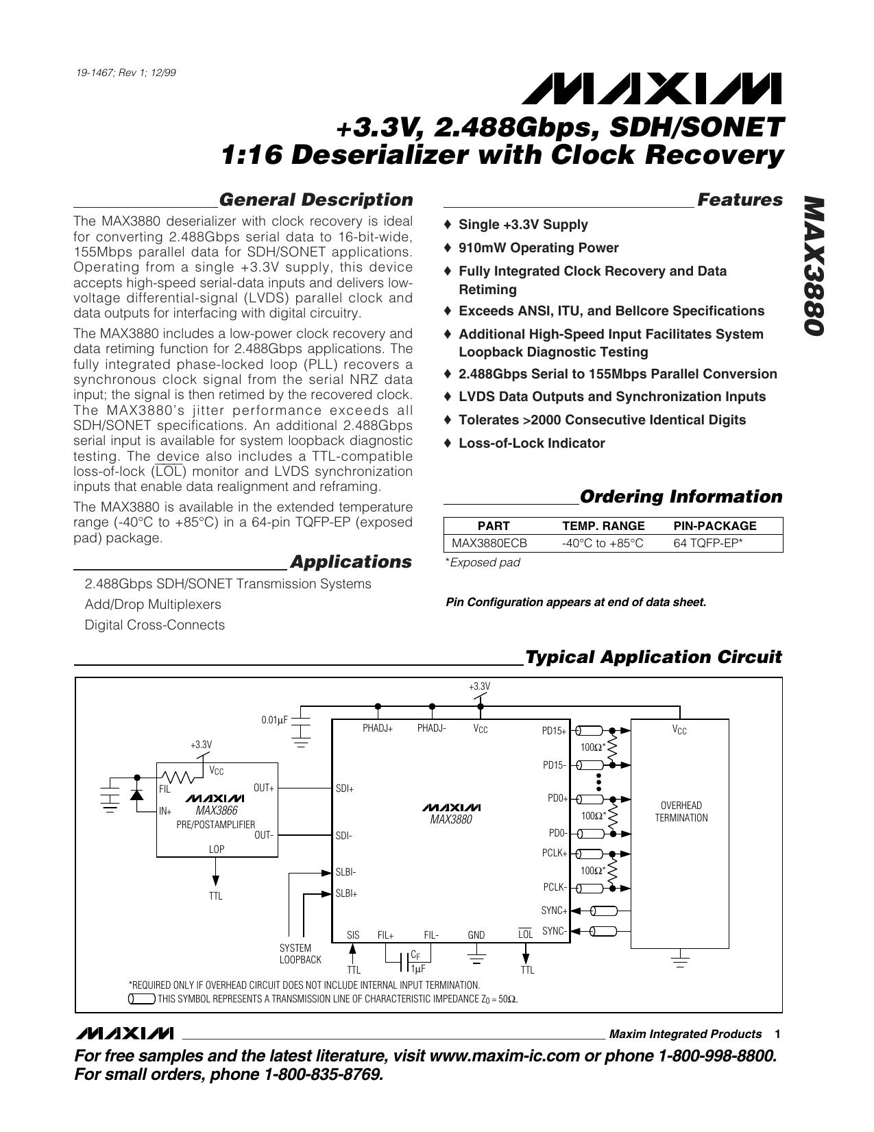 MAX3880 Full Data Sheet (PDF) by Maxim