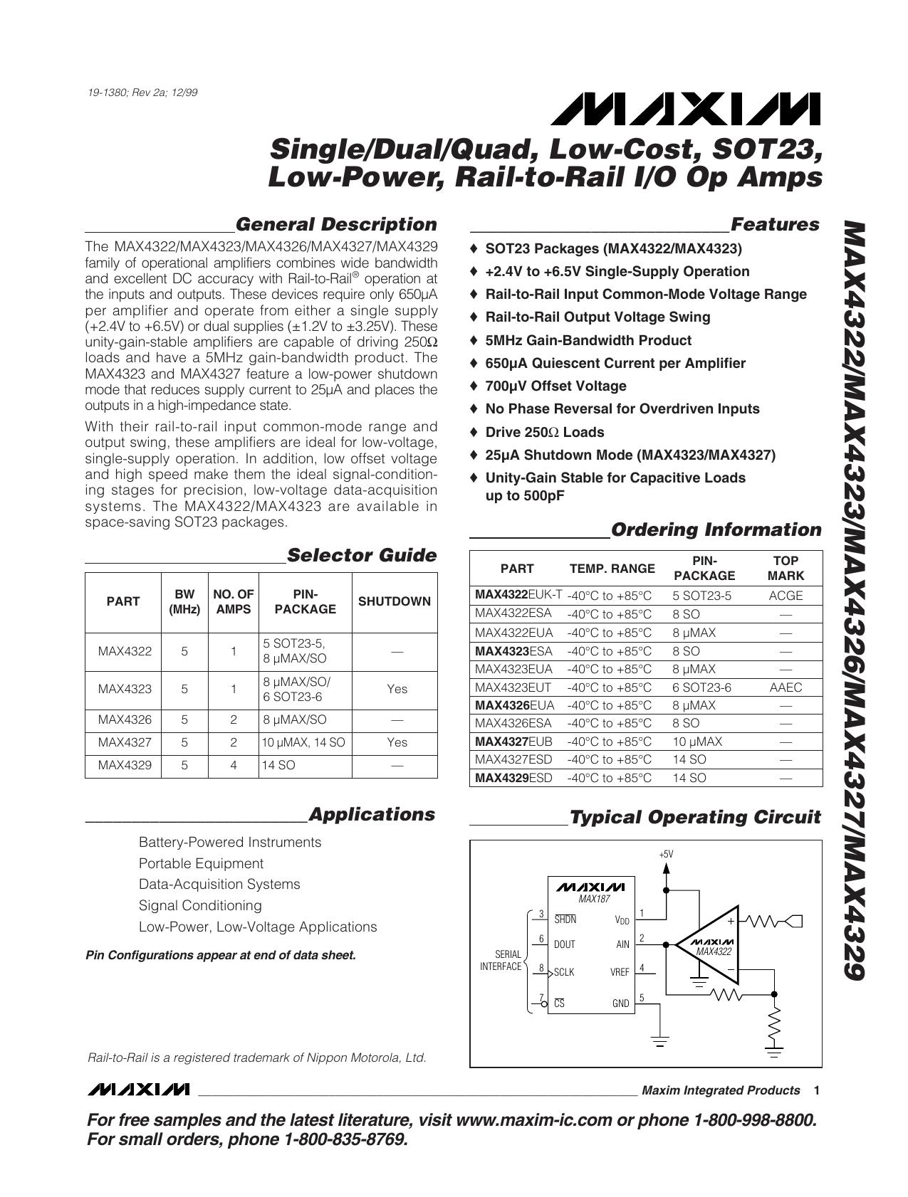MAX4322MAX4326MAX4329 Full Data Sheet (PDF) by Maxim