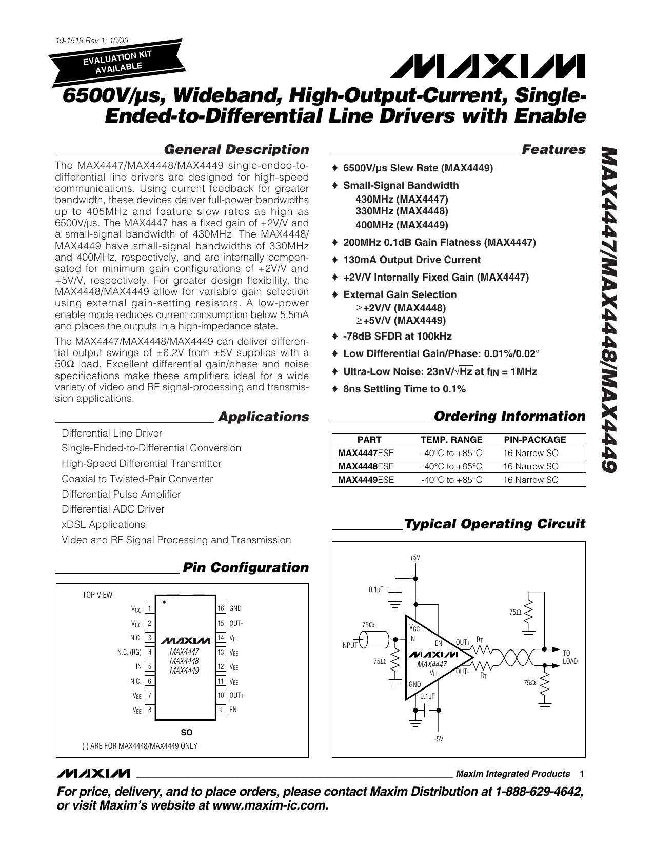 MAX4447MAX4448MAX4449 Full Data Sheet (PDF) by Maxim
