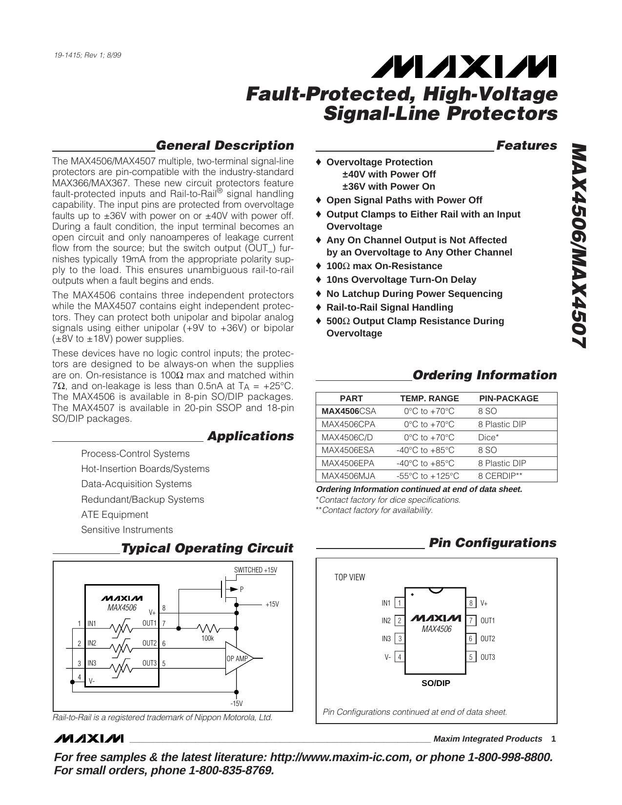 MAX4506MAX4507 Full Data Sheet (PDF) by Maxim