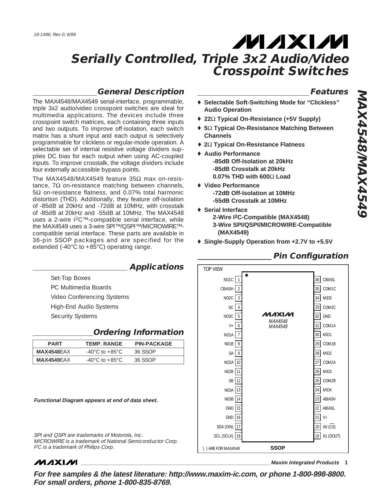 MAX4548MAX4549 Full Data Sheet (PDF) by Maxim