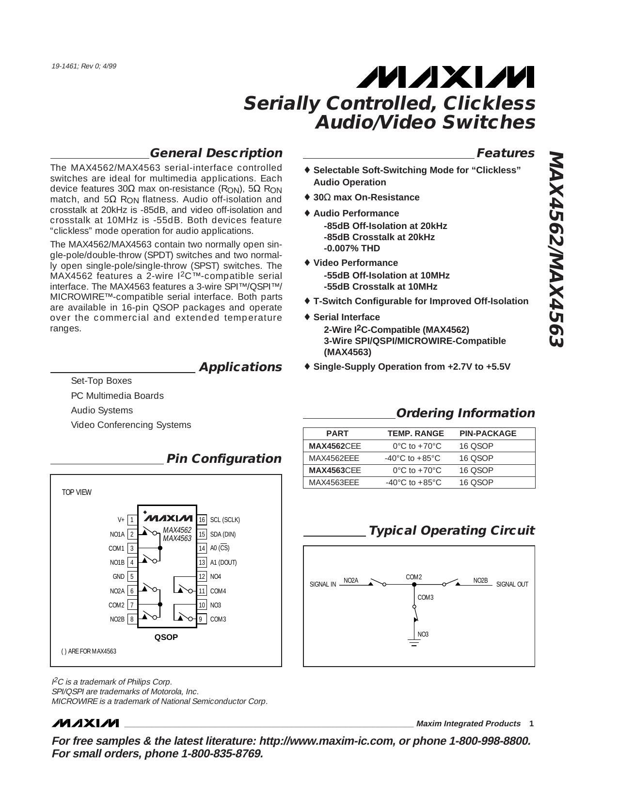 MAX4562MAX4563 Full Data Sheet (PDF) by Maxim