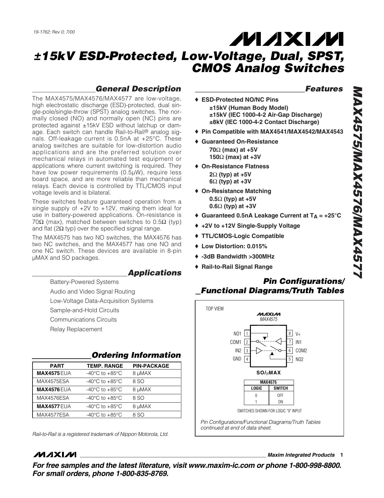 MAX45757677 Full Data Sheet (PDF) by Maxim